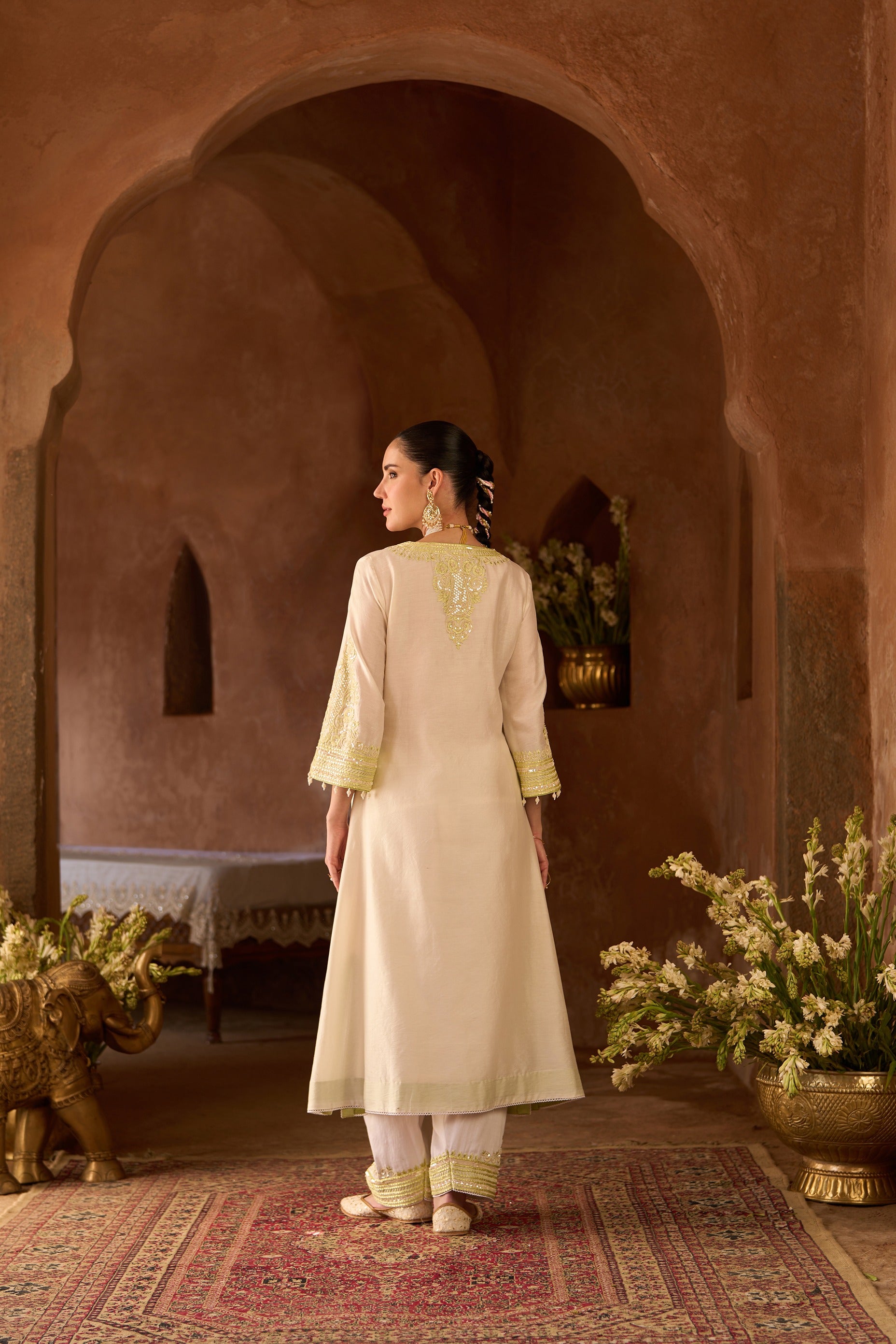 SAHABAT - DAISY IVORY WITH MINT GREEN KAAFTAN WITH SALWAR