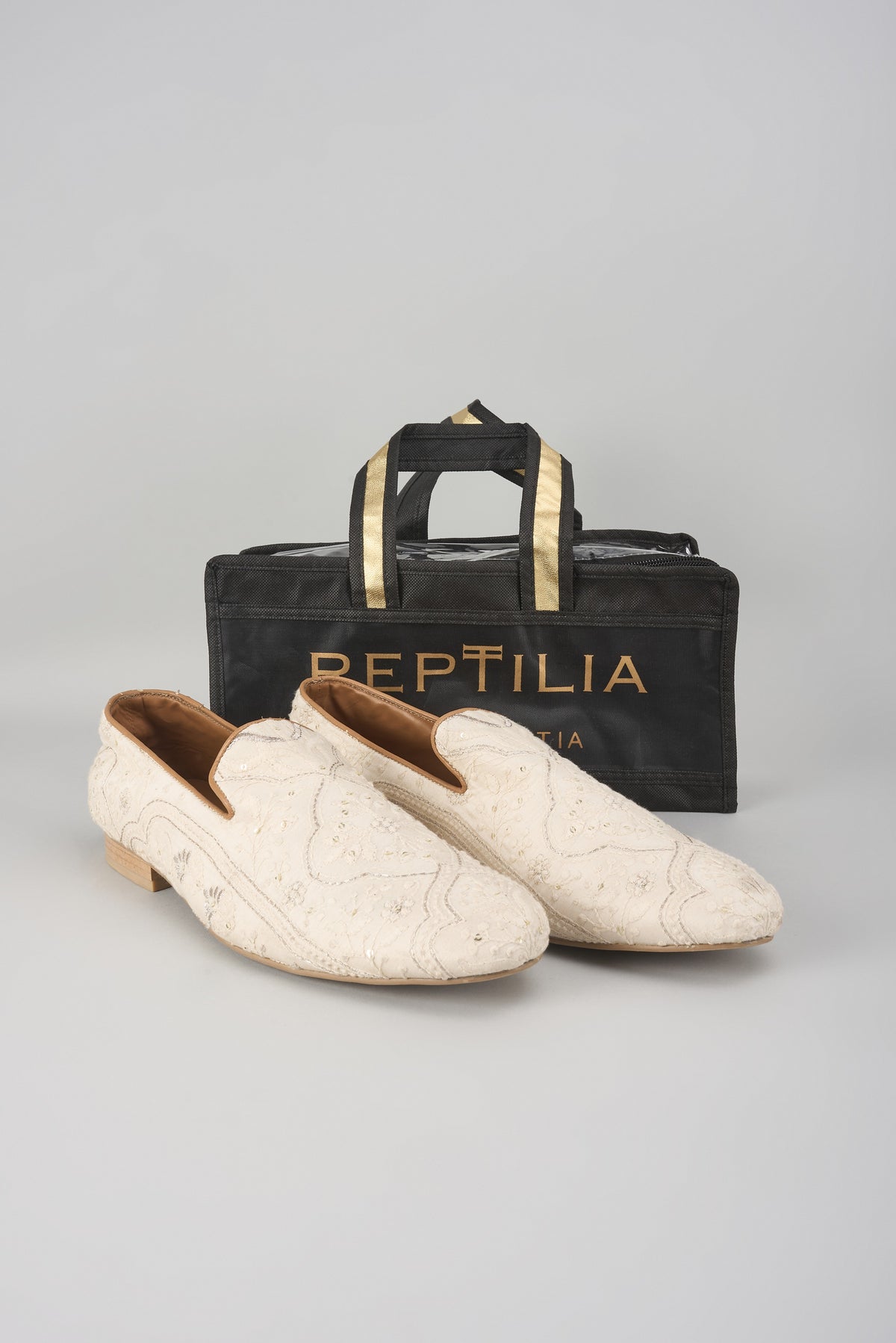 Ivory Silk Sequin Embellished Loafers