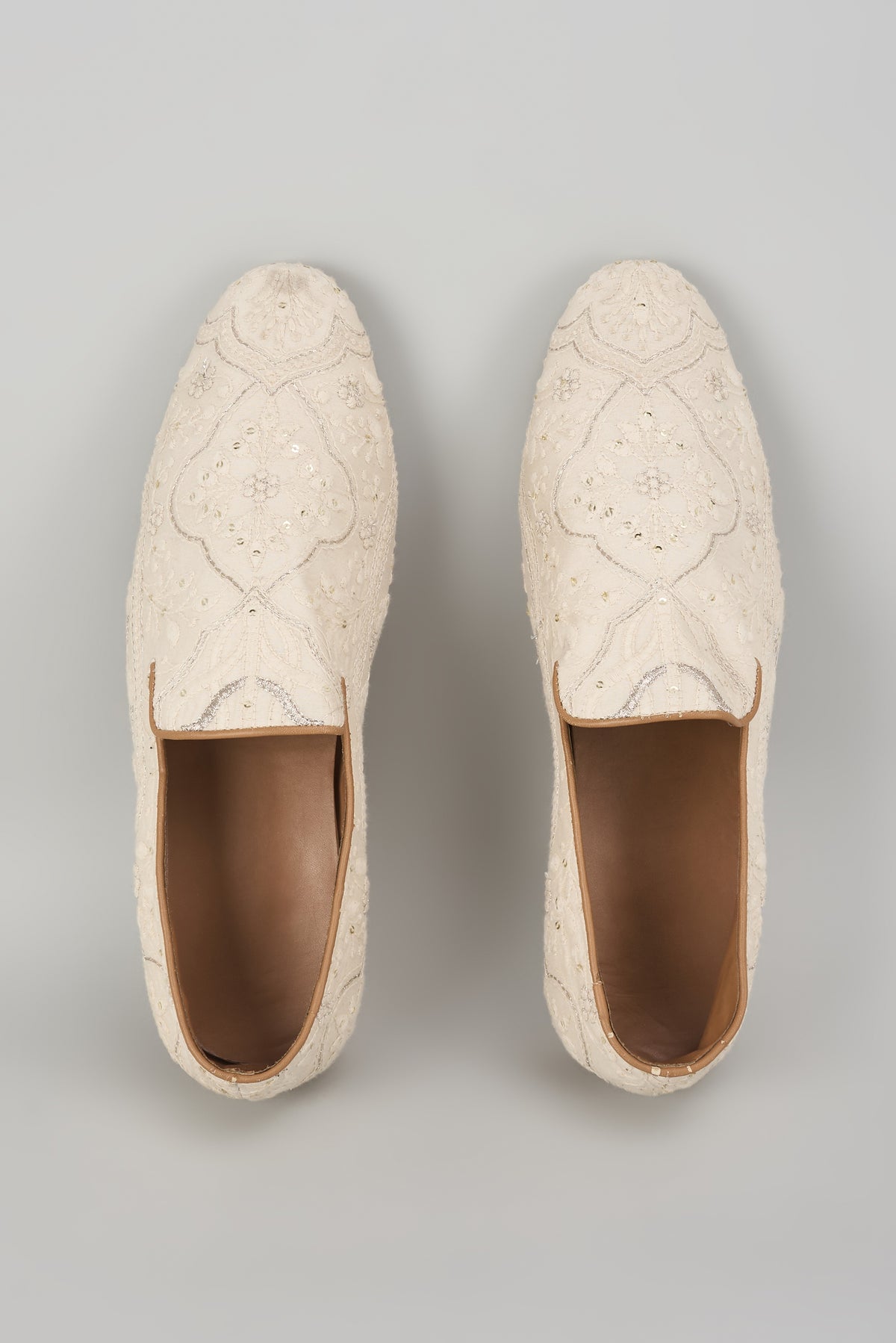 Ivory Silk Sequin Embellished Loafers