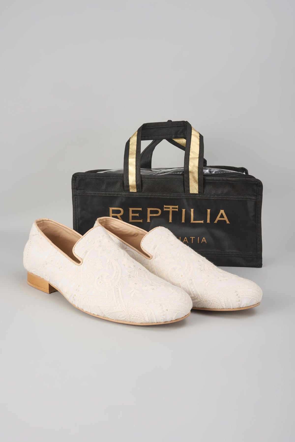 Ivory Silk Thread Embellished Loafers