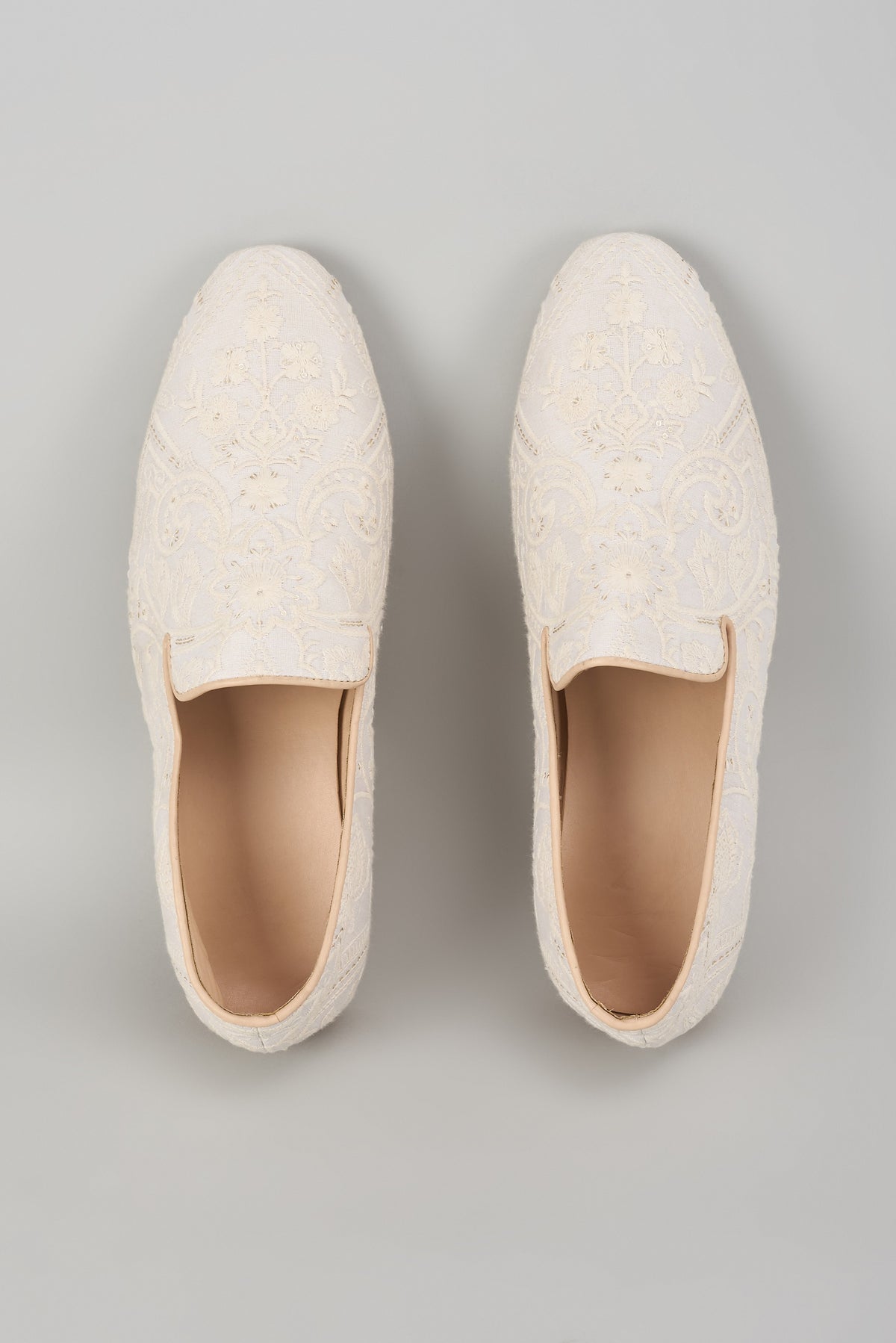 Ivory Silk Thread Embellished Loafers