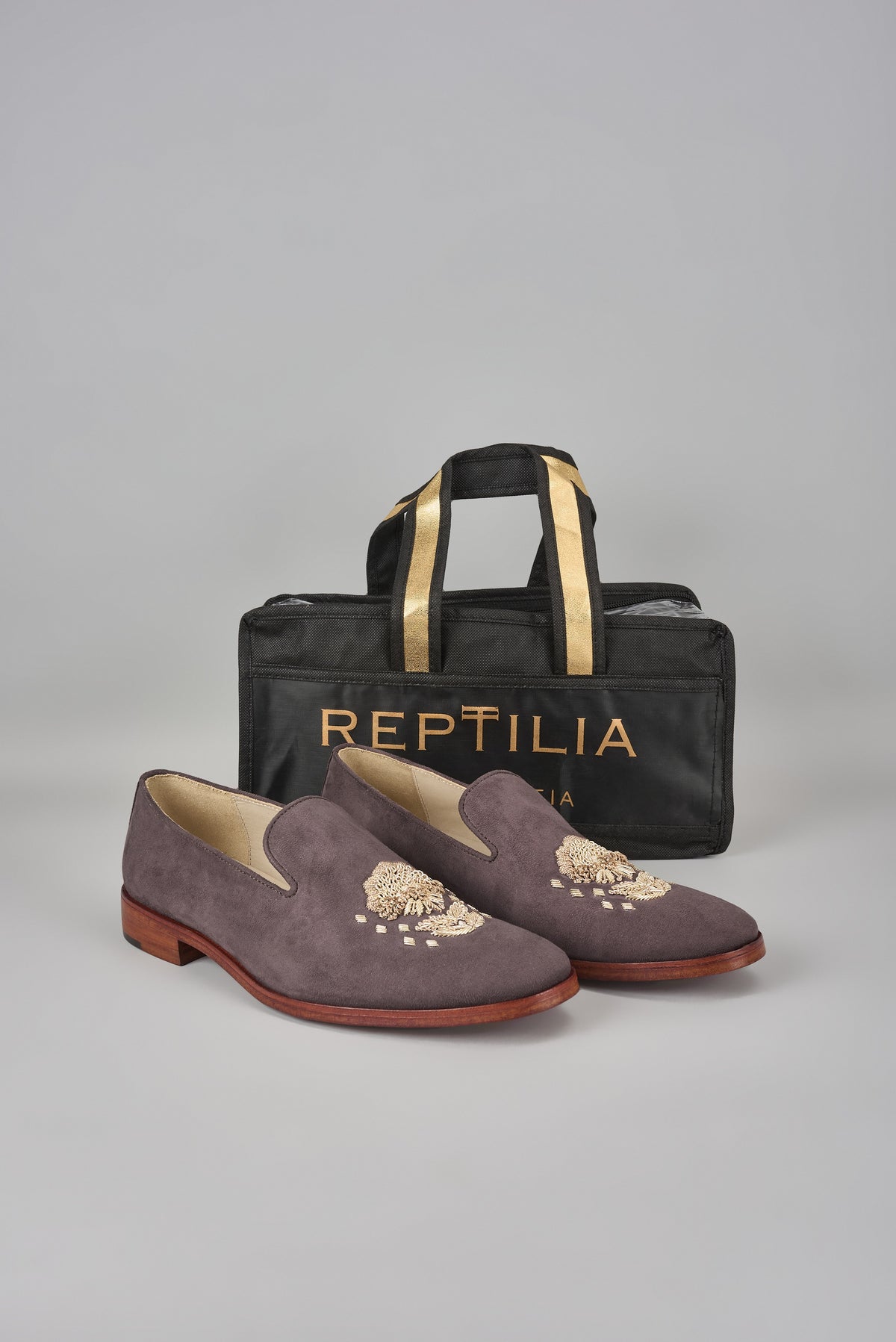 Brown Suede Hand Embroidered Loafers
