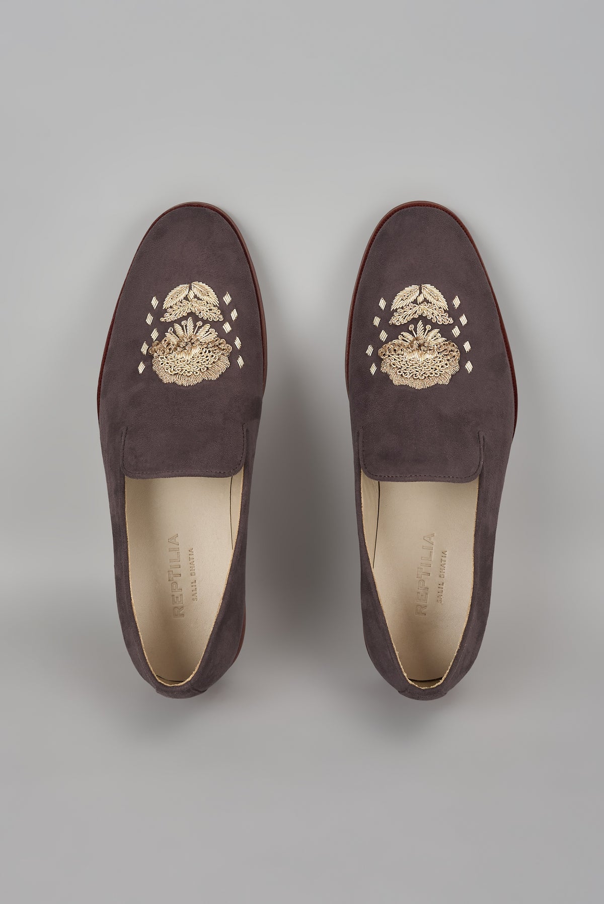 Brown Suede Hand Embroidered Loafers