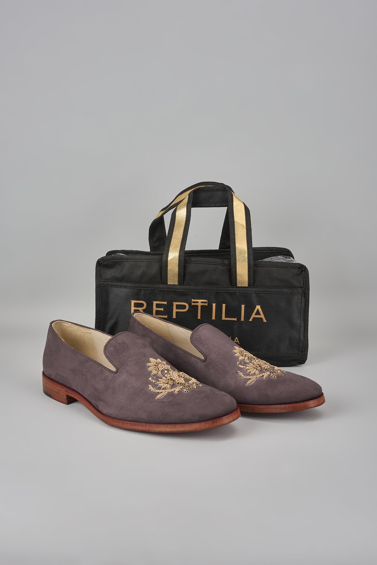 Brown Suede Hand Embroidered Loafers