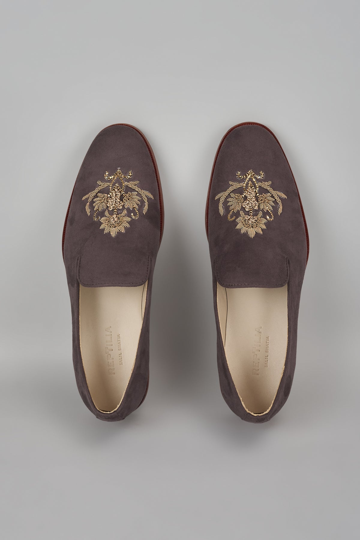 Brown Suede Hand Embroidered Loafers