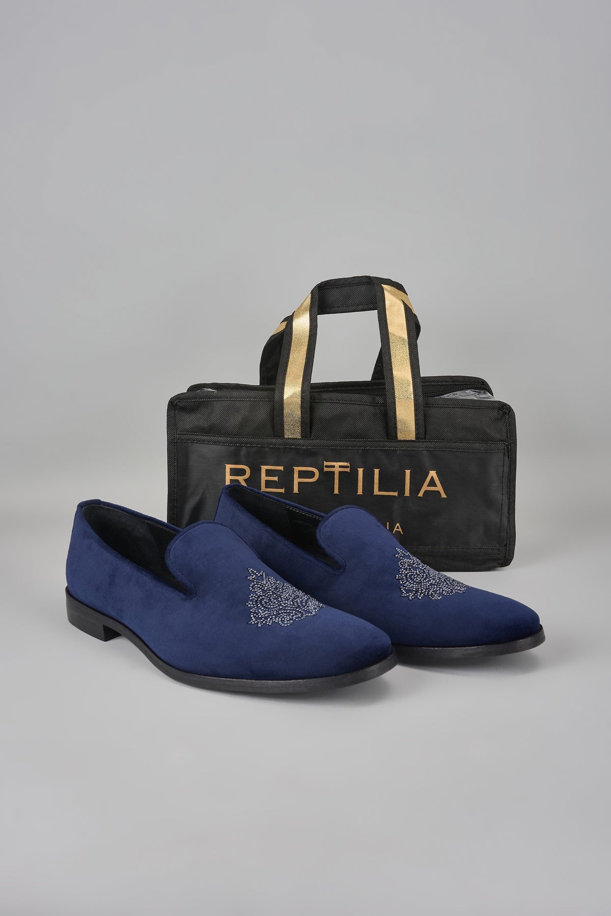 Midnight Blue Velvet Hand Embroidered Loafers