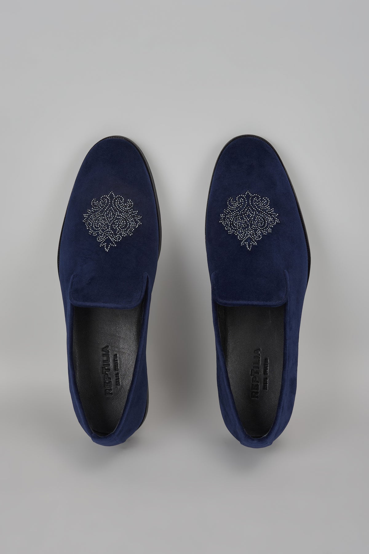 Midnight Blue Velvet Hand Embroidered Loafers