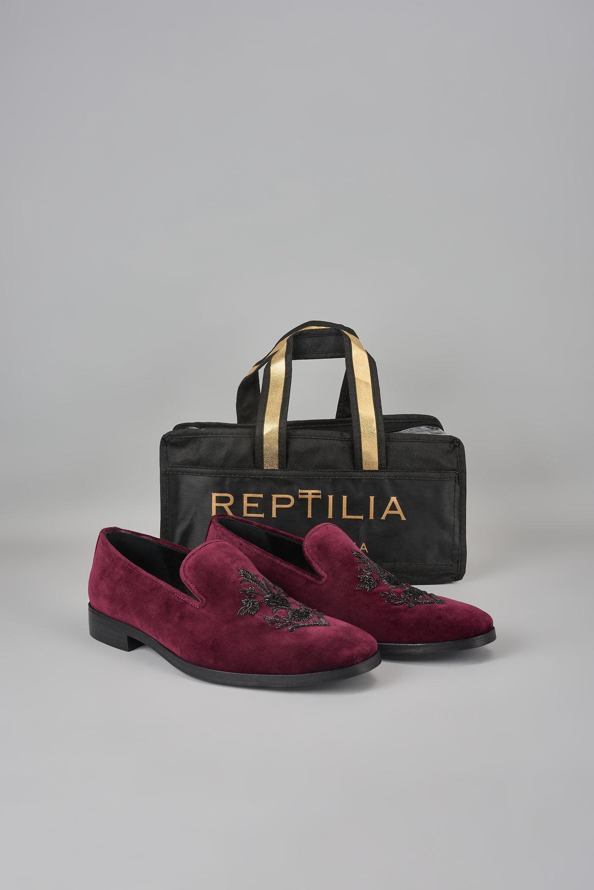 Wine Velvet Dabka Hand Embroidered Loafers