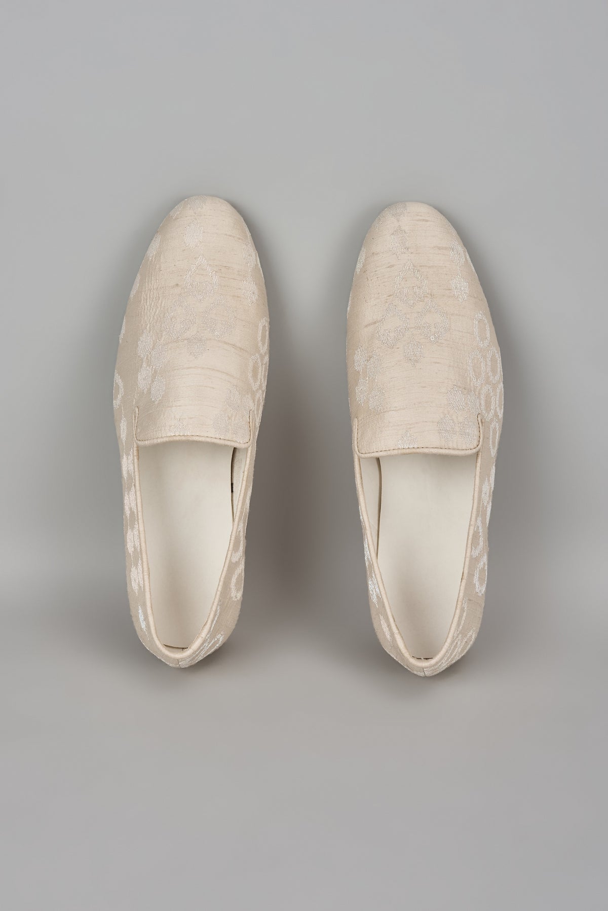 Ivory Raw Silk Zari Embellished Loafers