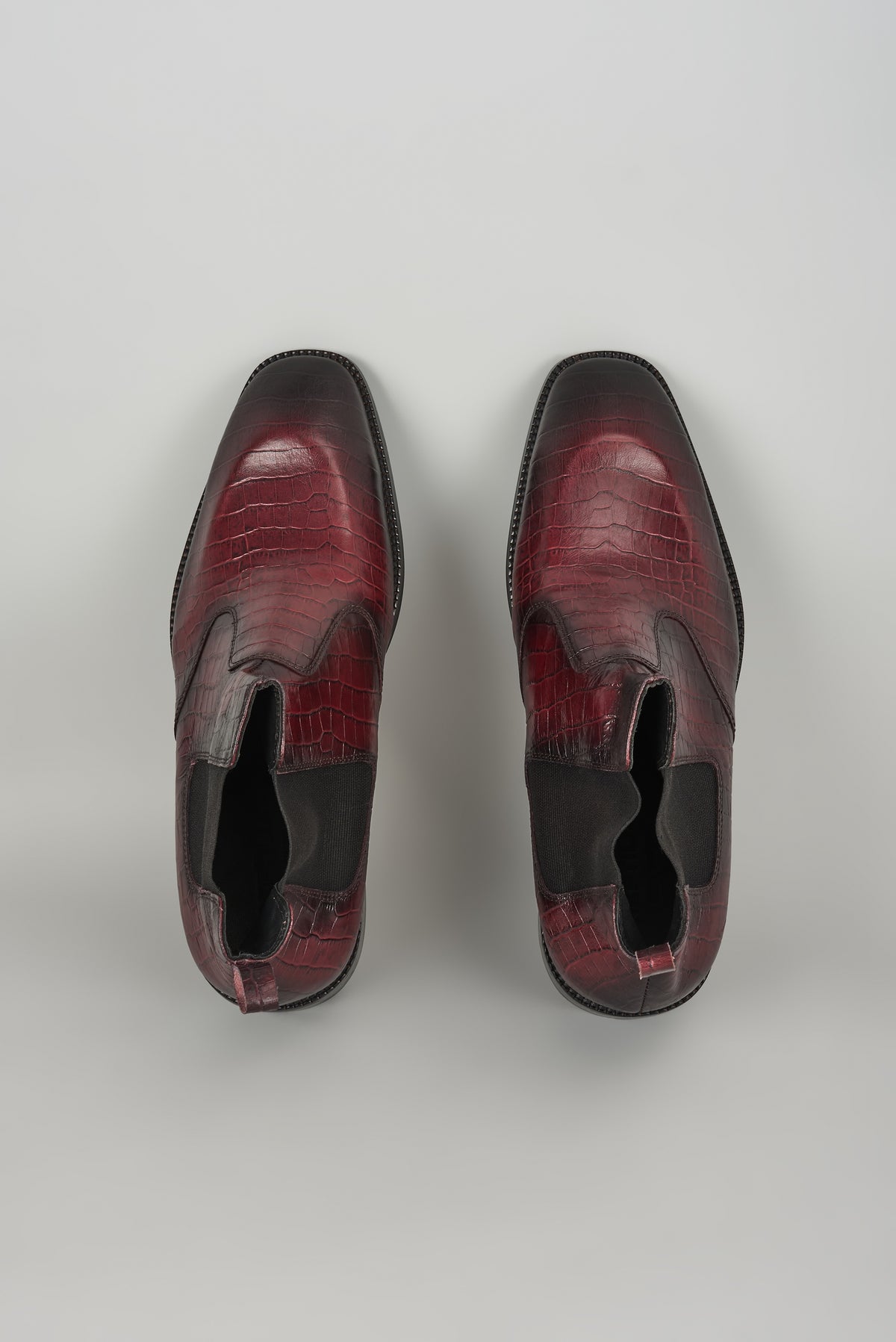Burgundy Croc Embossed Leather Chelsea Boots