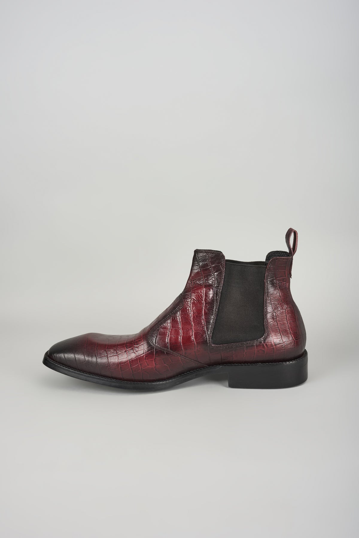 Burgundy Croc Embossed Leather Chelsea Boots