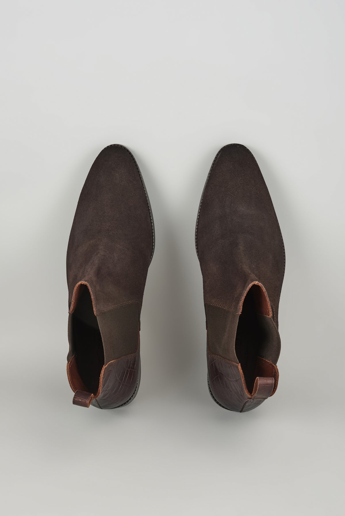 Brown Suede & Croc Embossed Leather Chelsea Boots