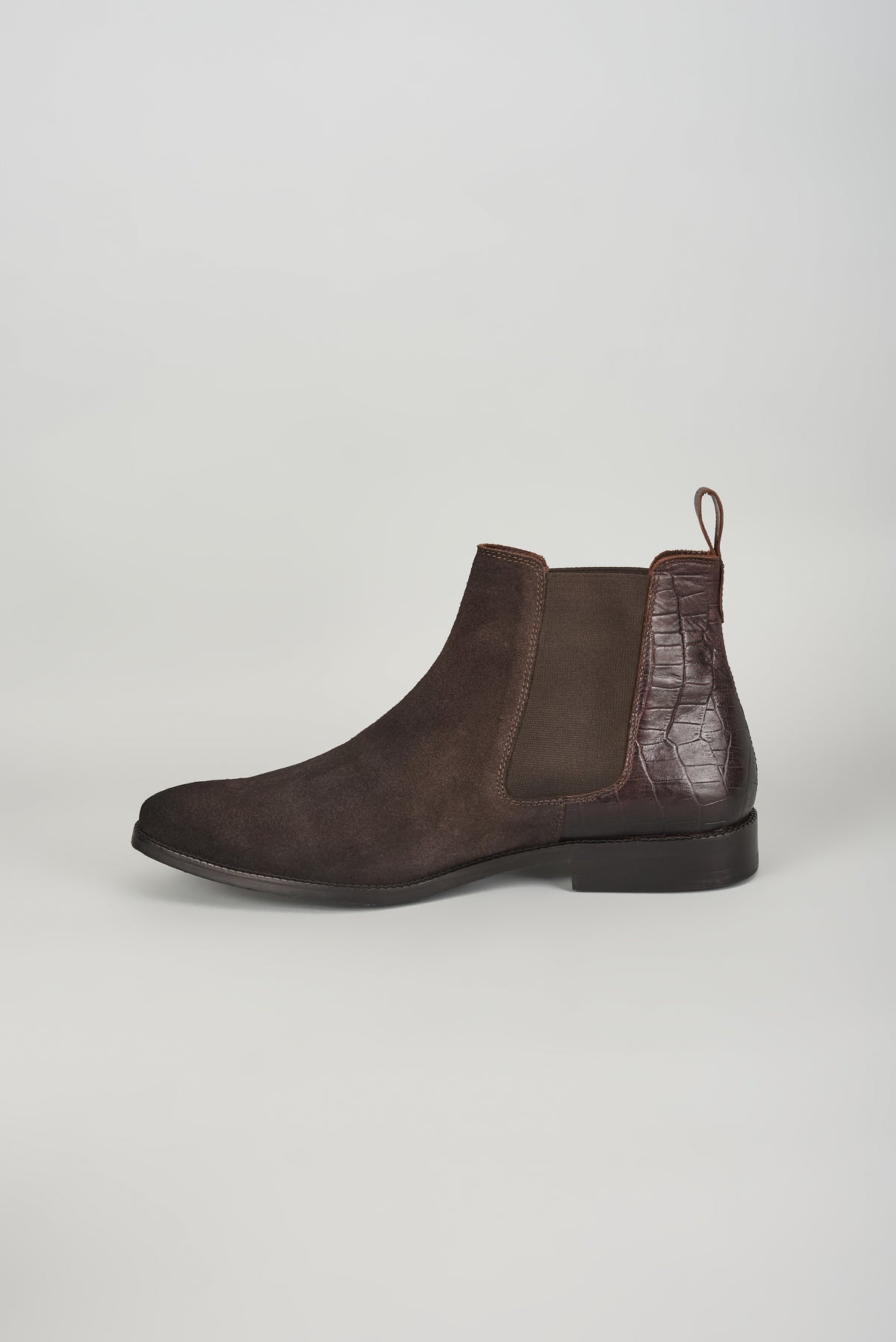 Brown Suede & Croc Embossed Leather Chelsea Boots