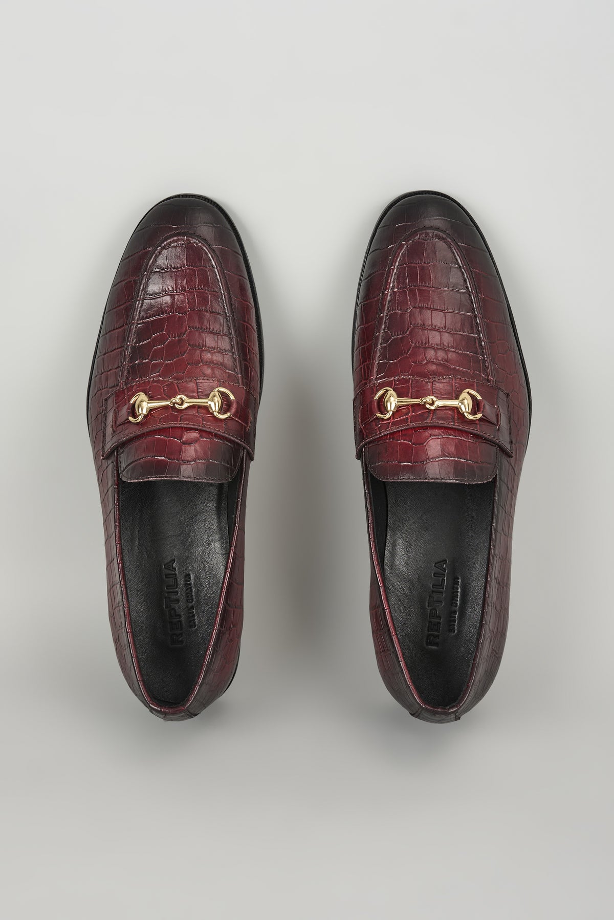 Deep Burgundy Croc Embossed Leather Loafers