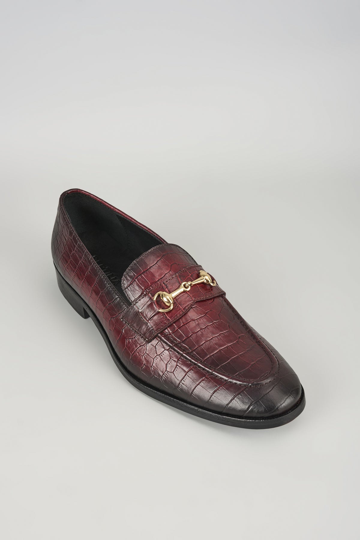 Deep Burgundy Croc Embossed Leather Loafers