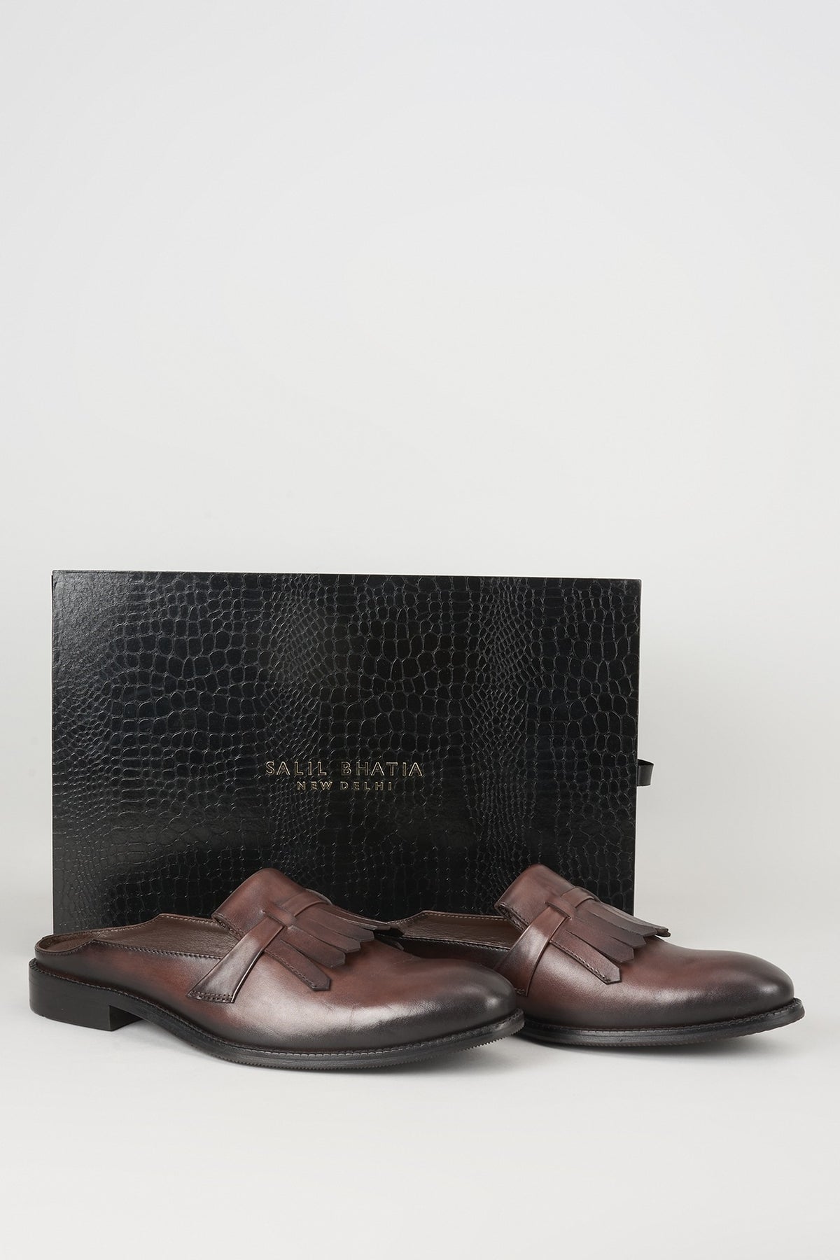 Brown Espresso-Toned Leather Mules