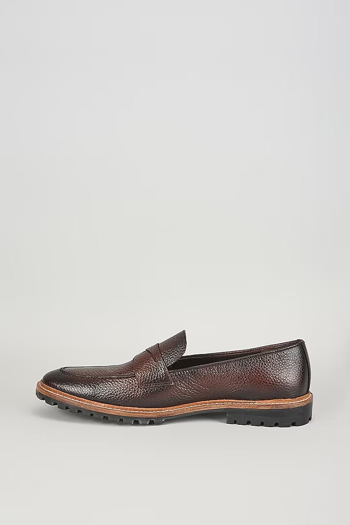 Chocolate Brown Pebbled Leather Loafers
