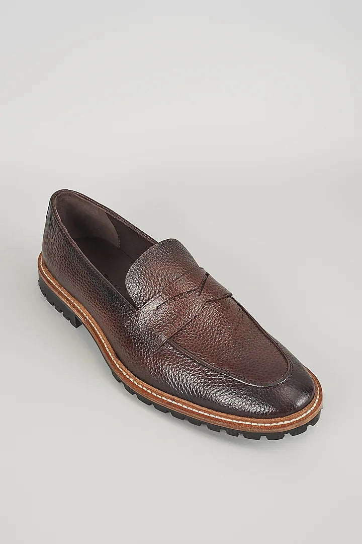 Chocolate Brown Pebbled Leather Loafers
