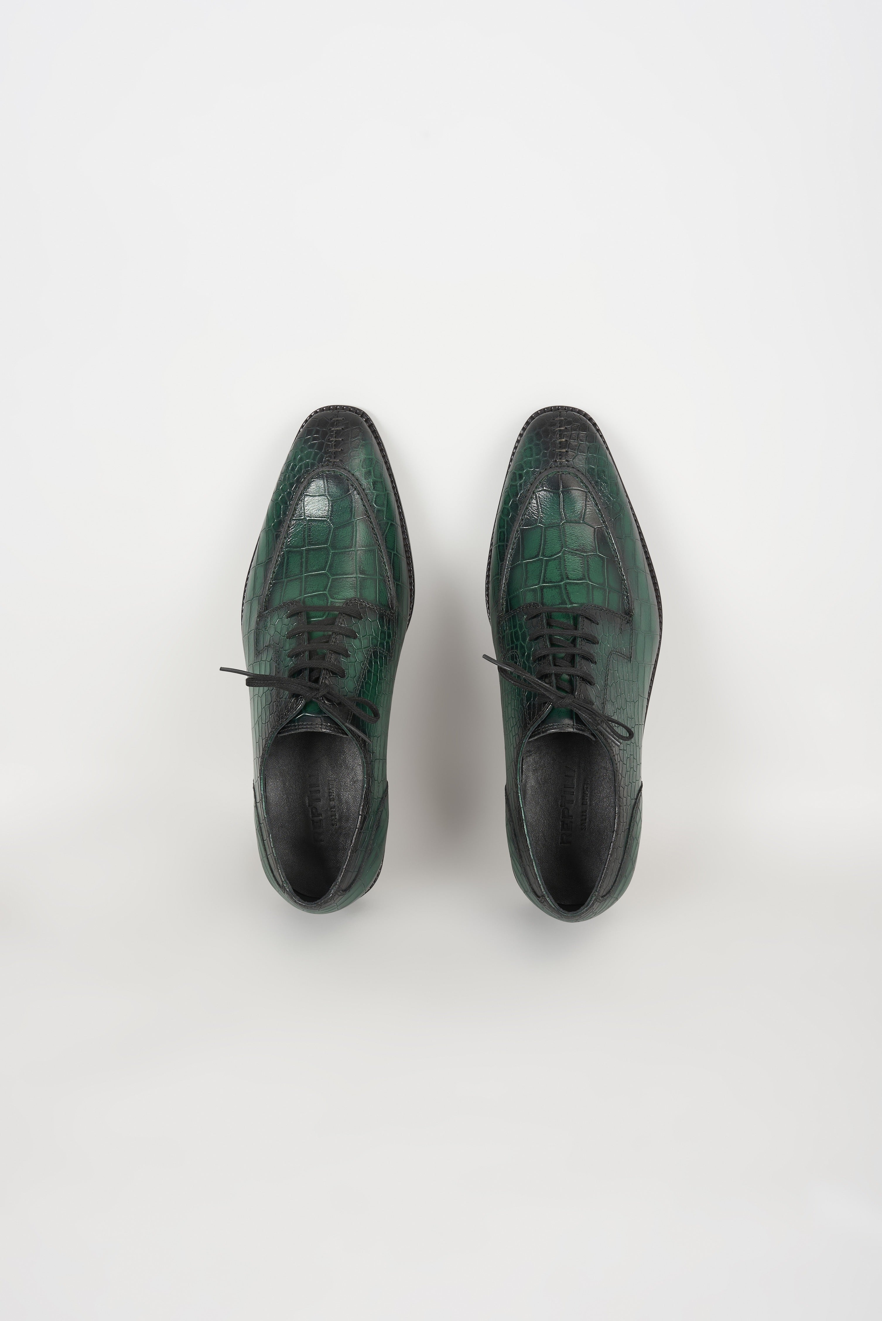 Forest Green Embossed Leather Derby Shoes