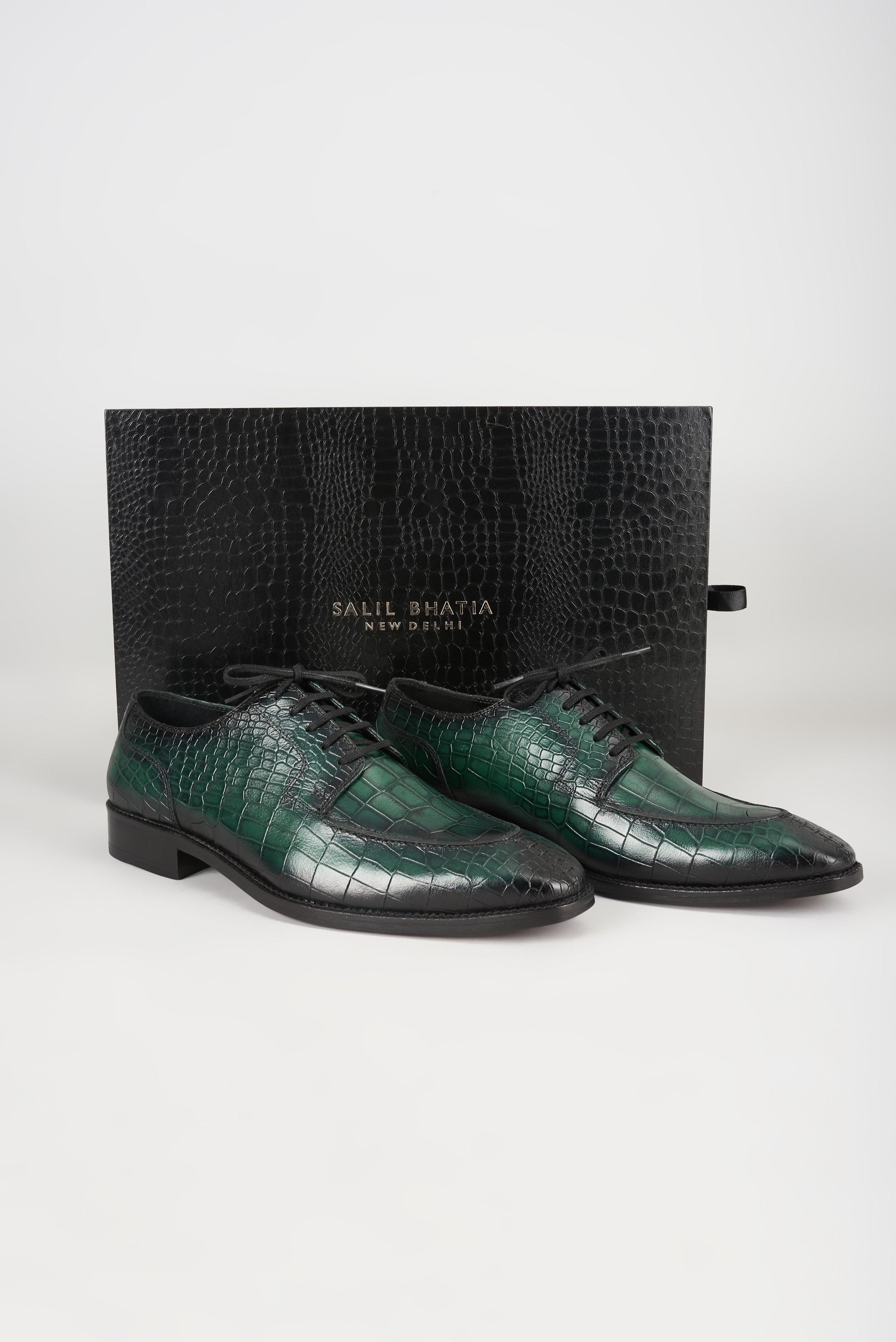 Forest Green Embossed Leather Derby Shoes