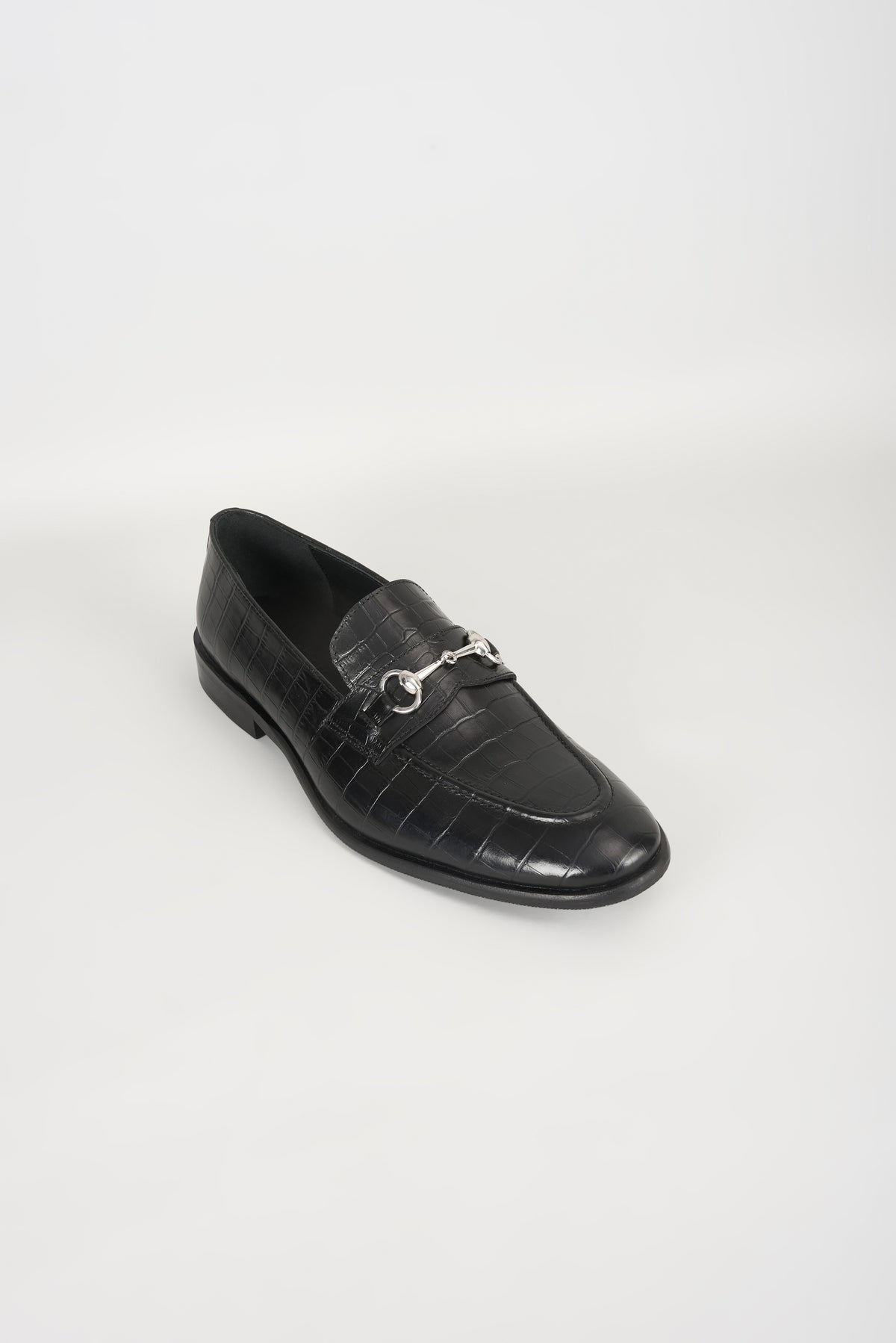 Black Embossed Leather Embellished Loafers