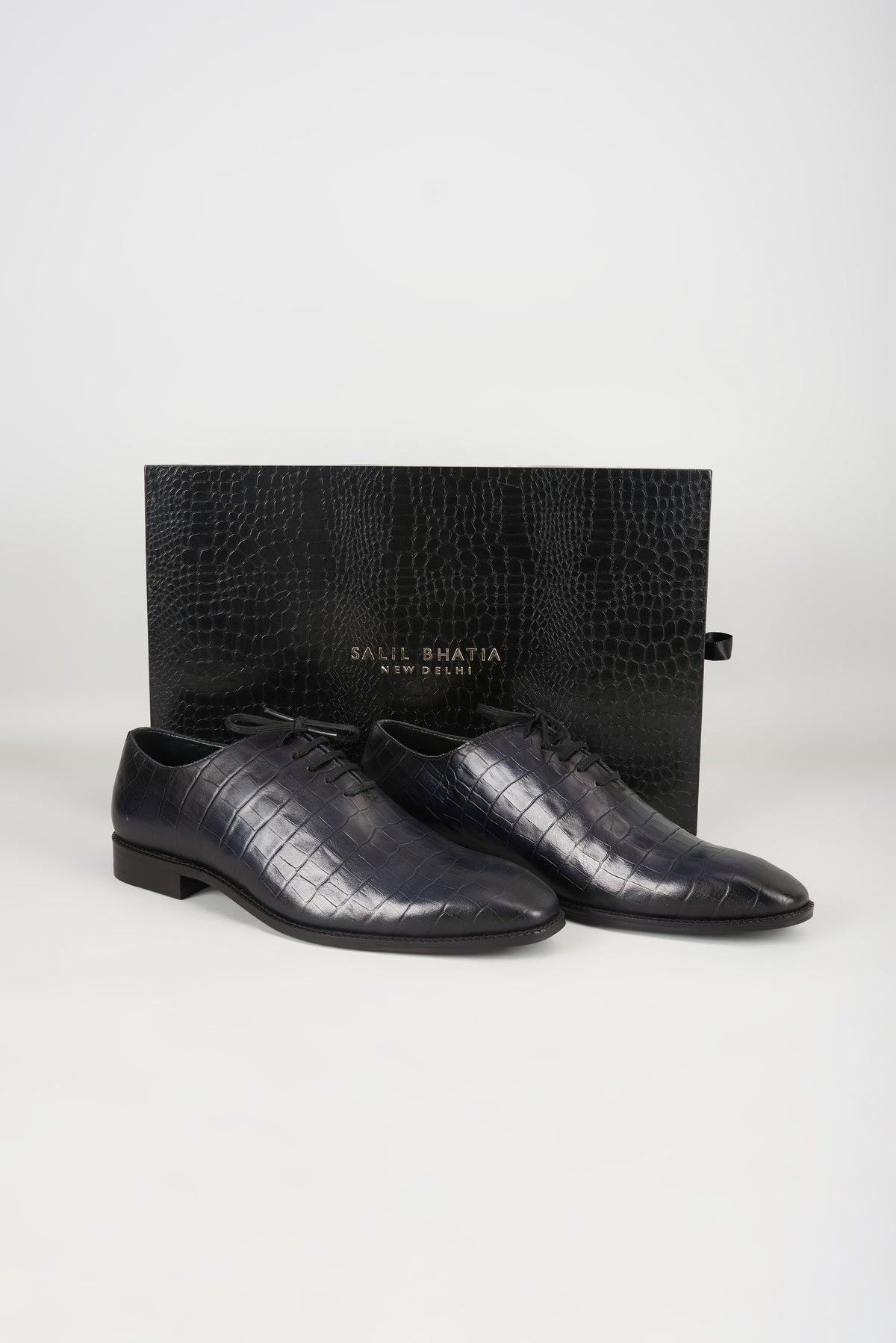 Midnight Blue Embossed Leather Oxford Shoes