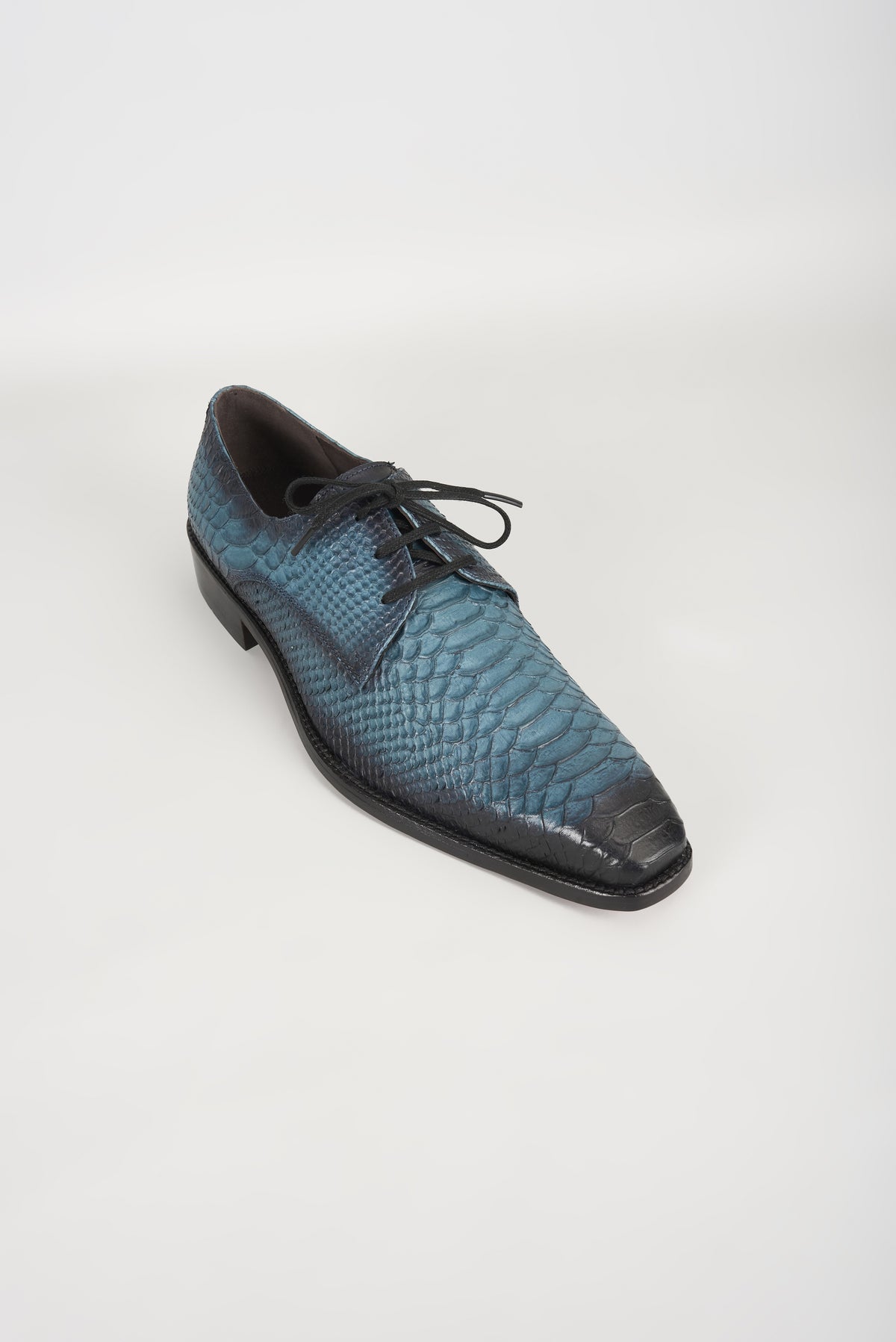 Blue Embossed Leather Derby Shoes