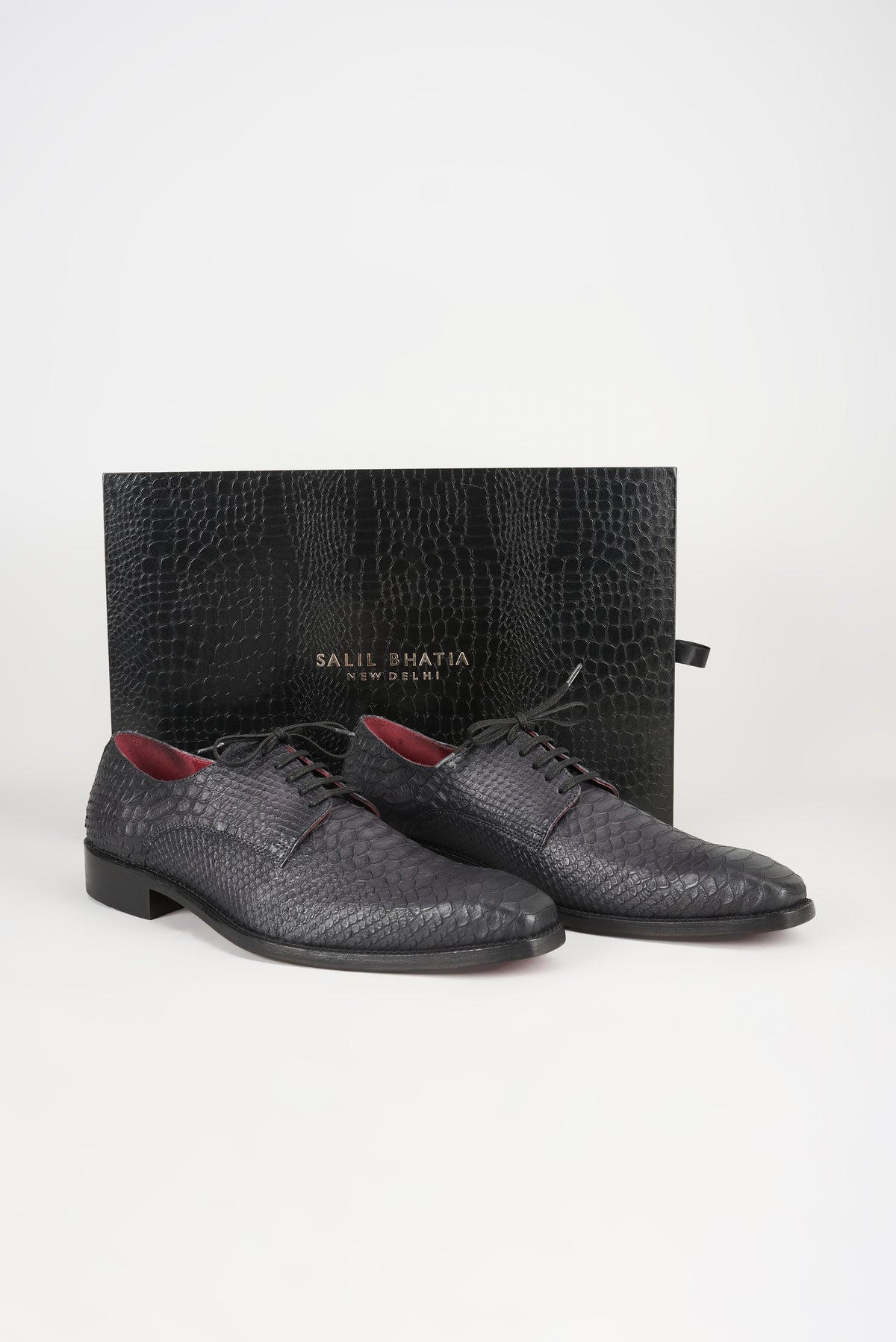 Black & Grey Embossed Leather Derby Shoes