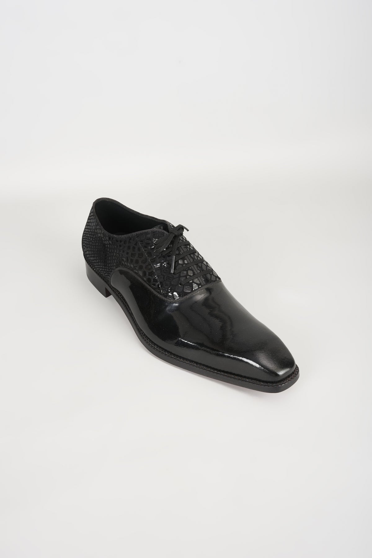 Black Patent Leather & Suede Oxford Shoes