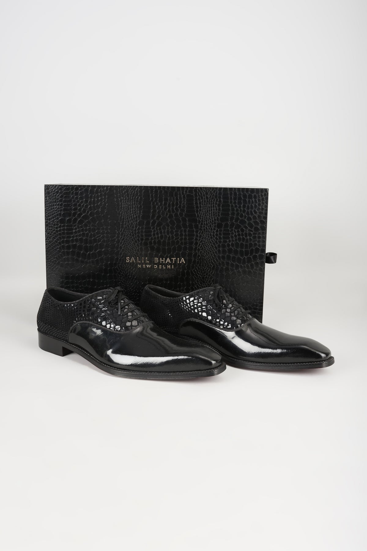 Black Patent Leather & Suede Oxford Shoes