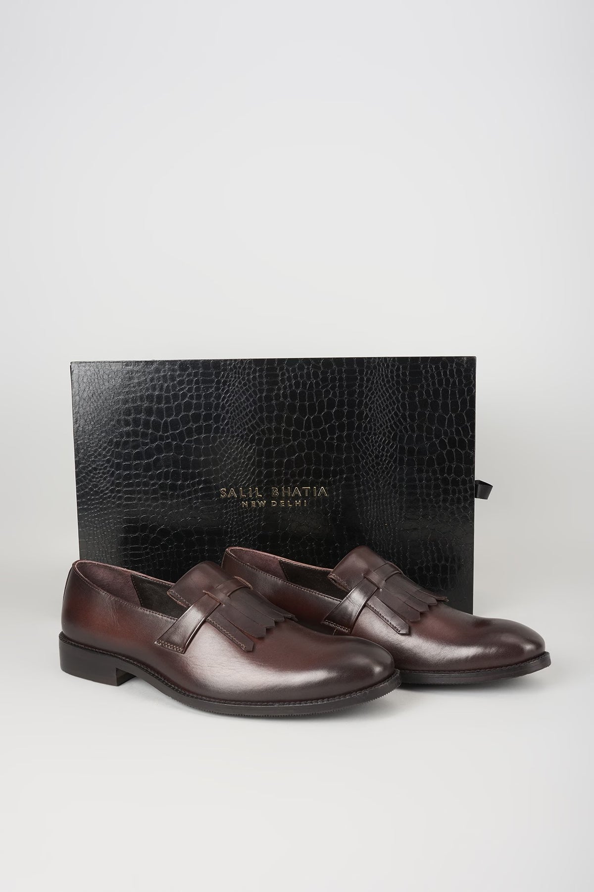 Burnished Dark Brown Leather Loafers