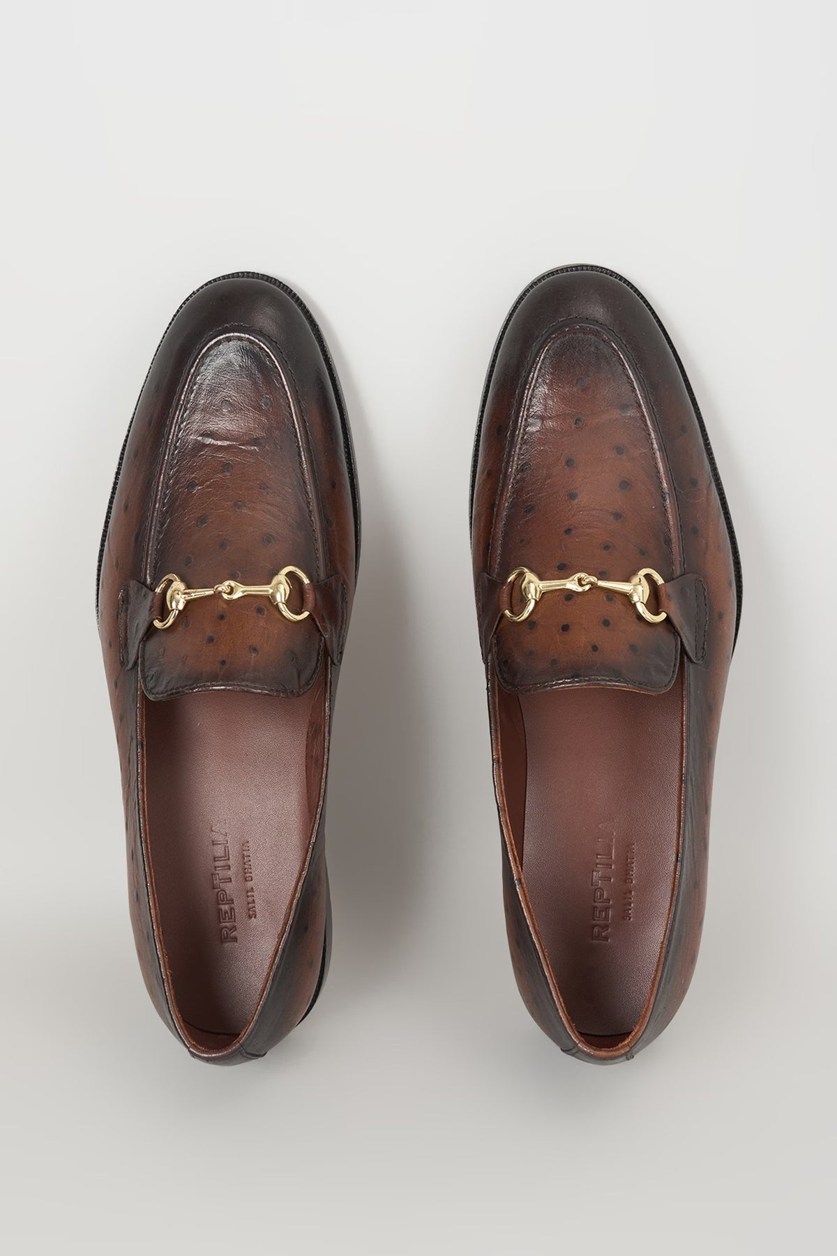 Burnished Brown Ostrich Textured Leather Loafers