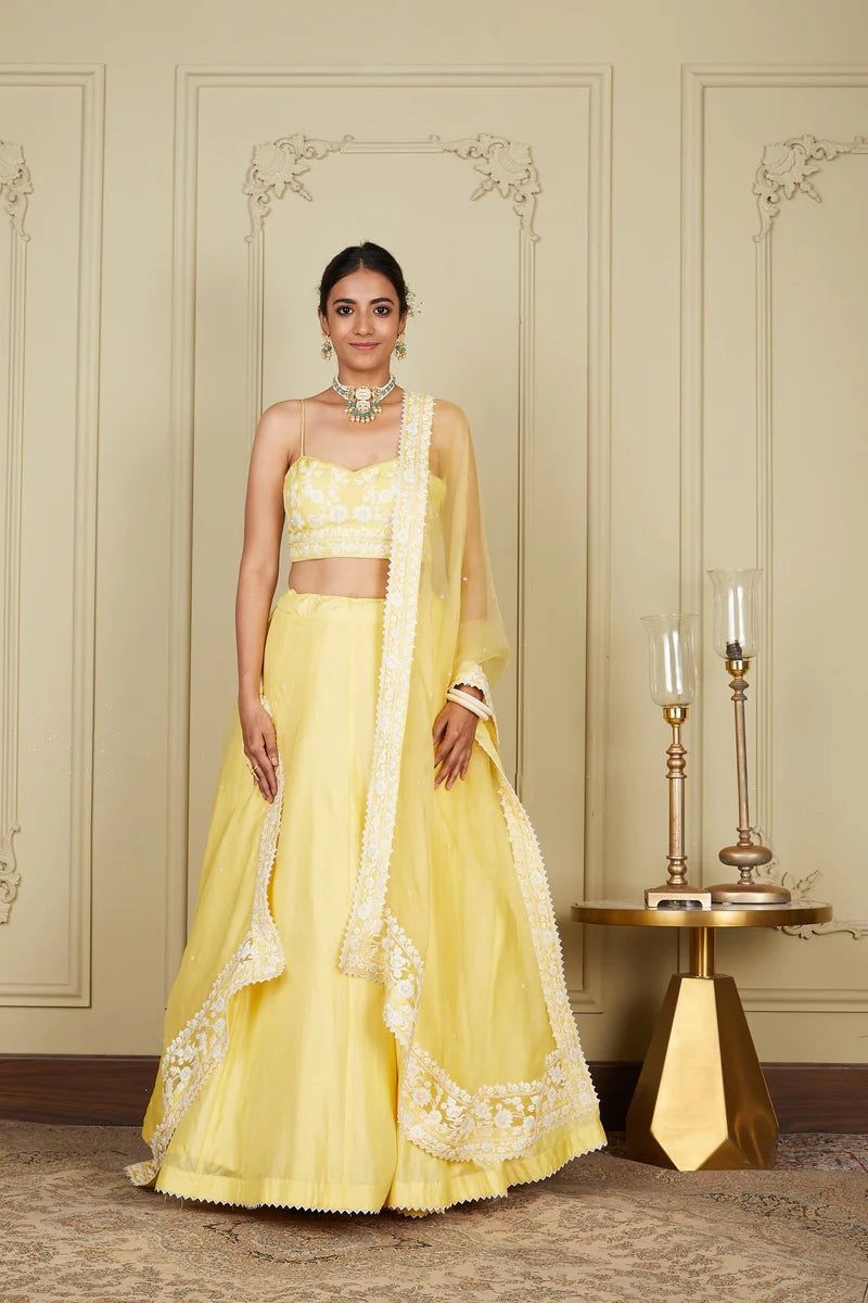 Samrina Lemon Yellow Lehenga With Blouse And Dupatta