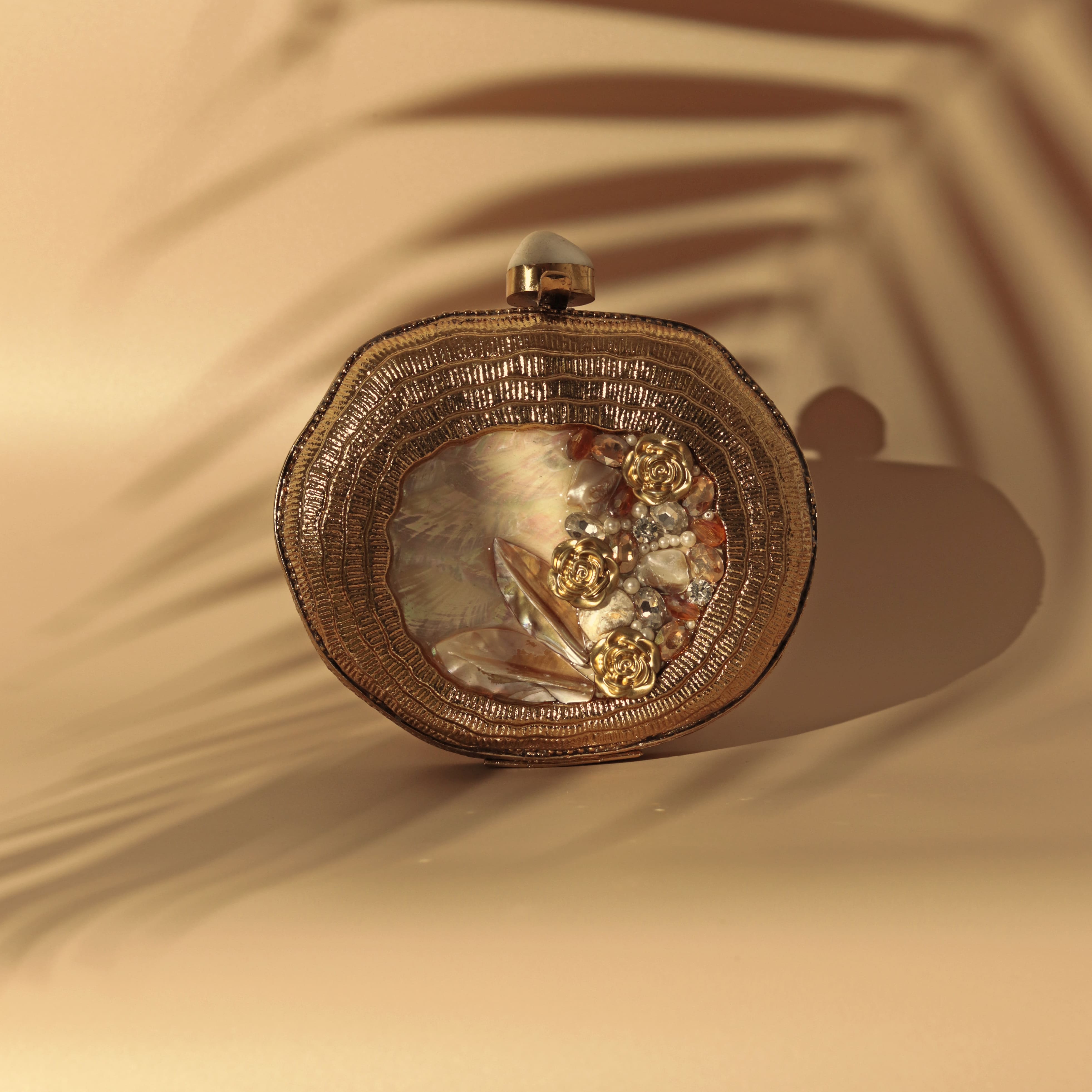 THE TAN CLAN Sana Embellished Mother of Pearl Clutch