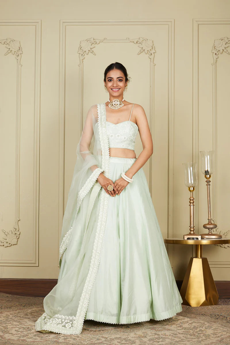 Sanaira Frosty Green Lehenga With Blouse And Dupatta