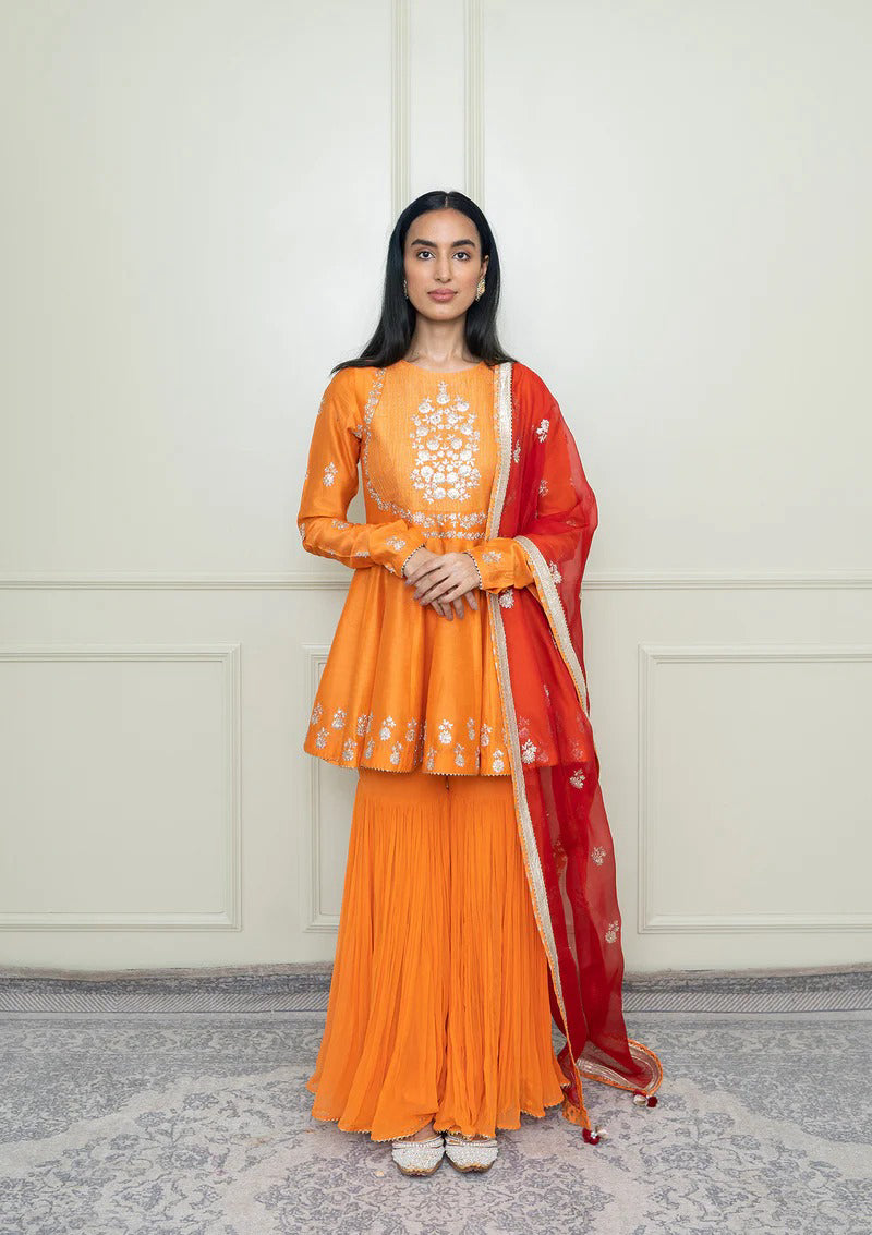 Shahana-Peplum kurta with garara and dupatta