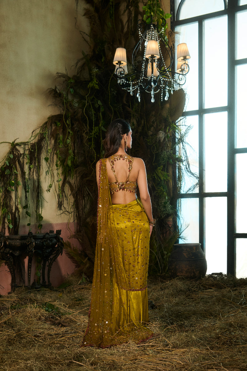 Concept Saree With Embroidered Drape And Crop Top