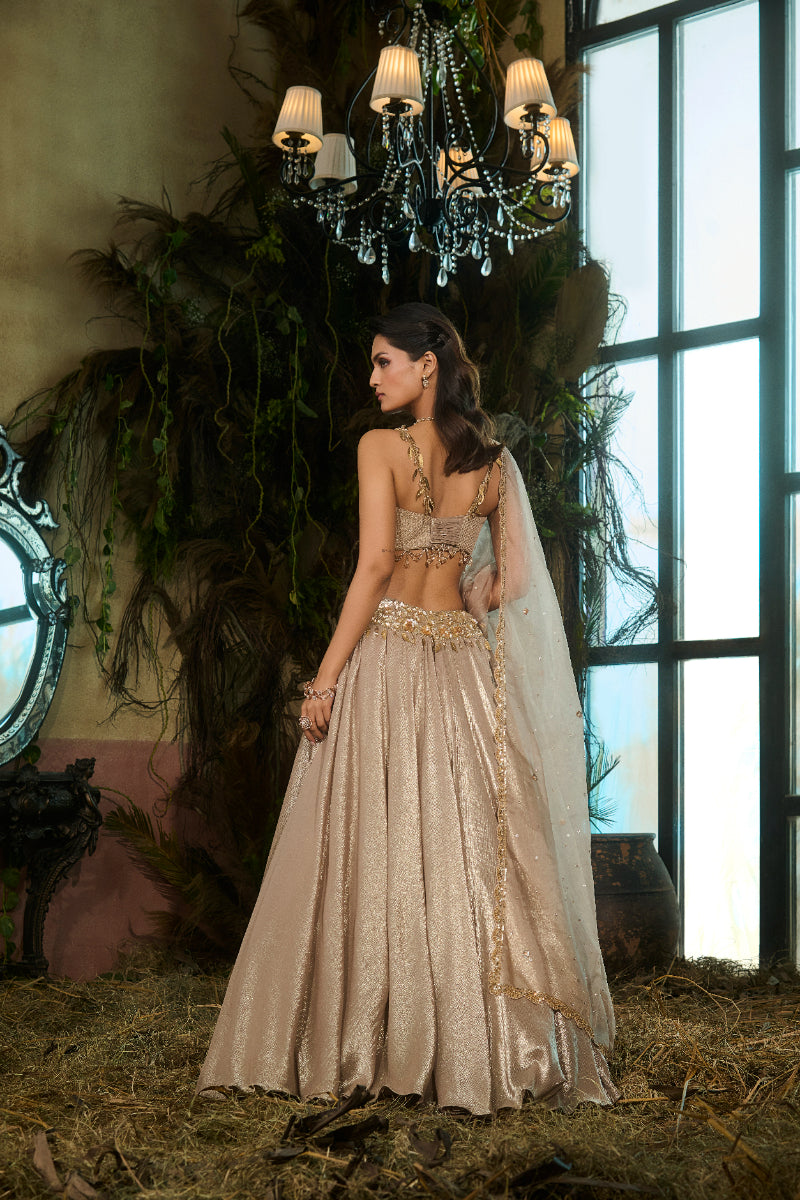 Gold Lehenga, Textured Blouse, Dupatta