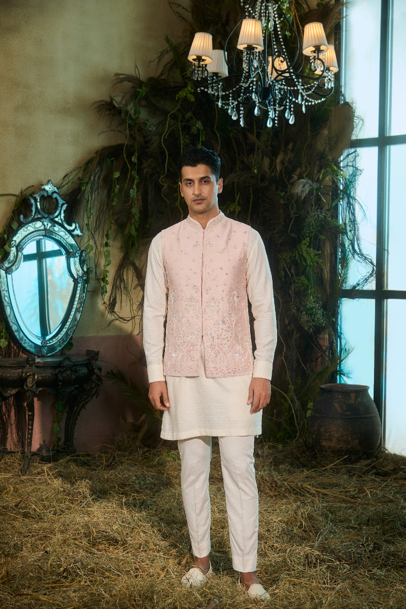 Light Pink Nehru Jacket, Kurta, Pants