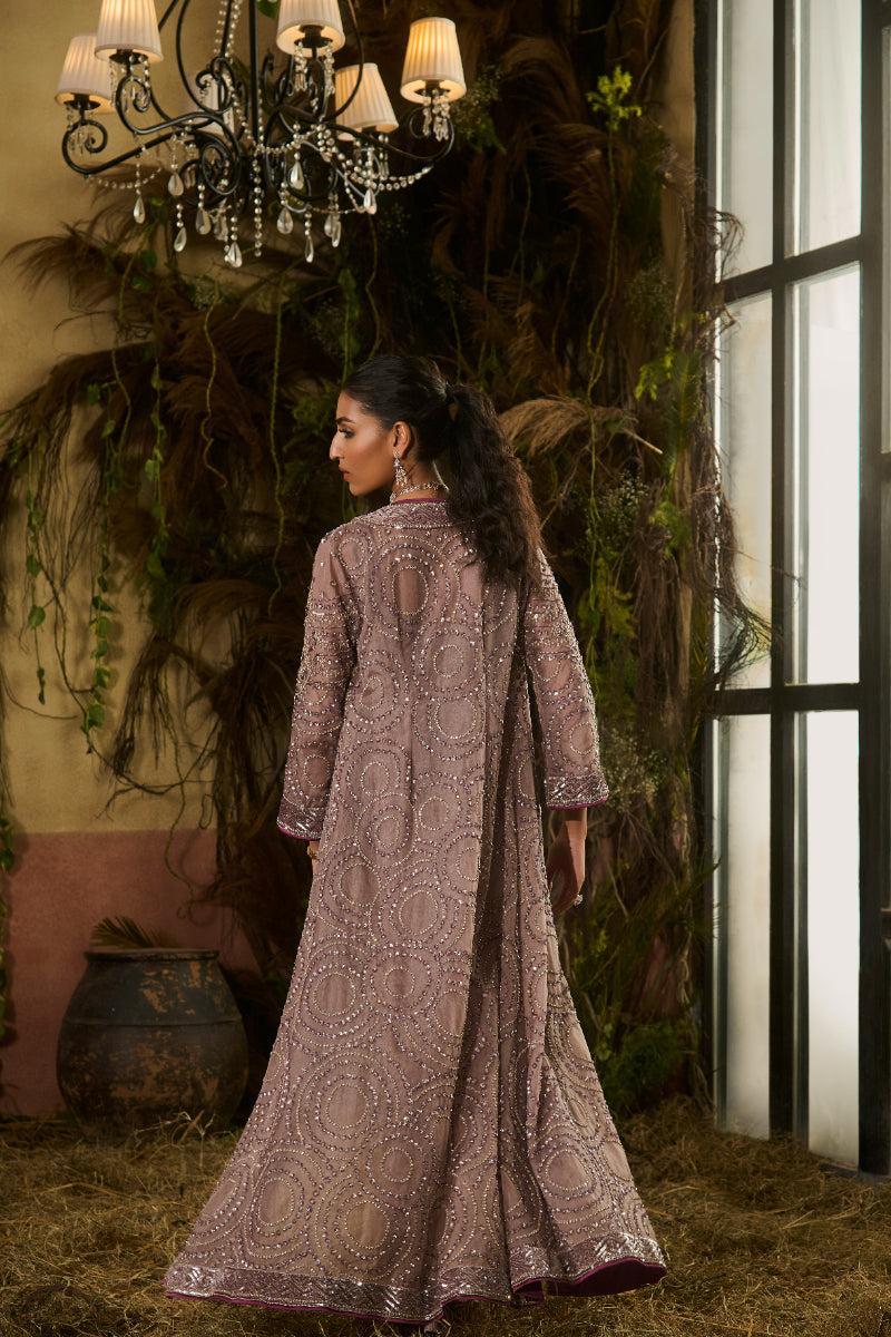 Metallic Grey Saree, Blouse And Long Embroidered Jacket