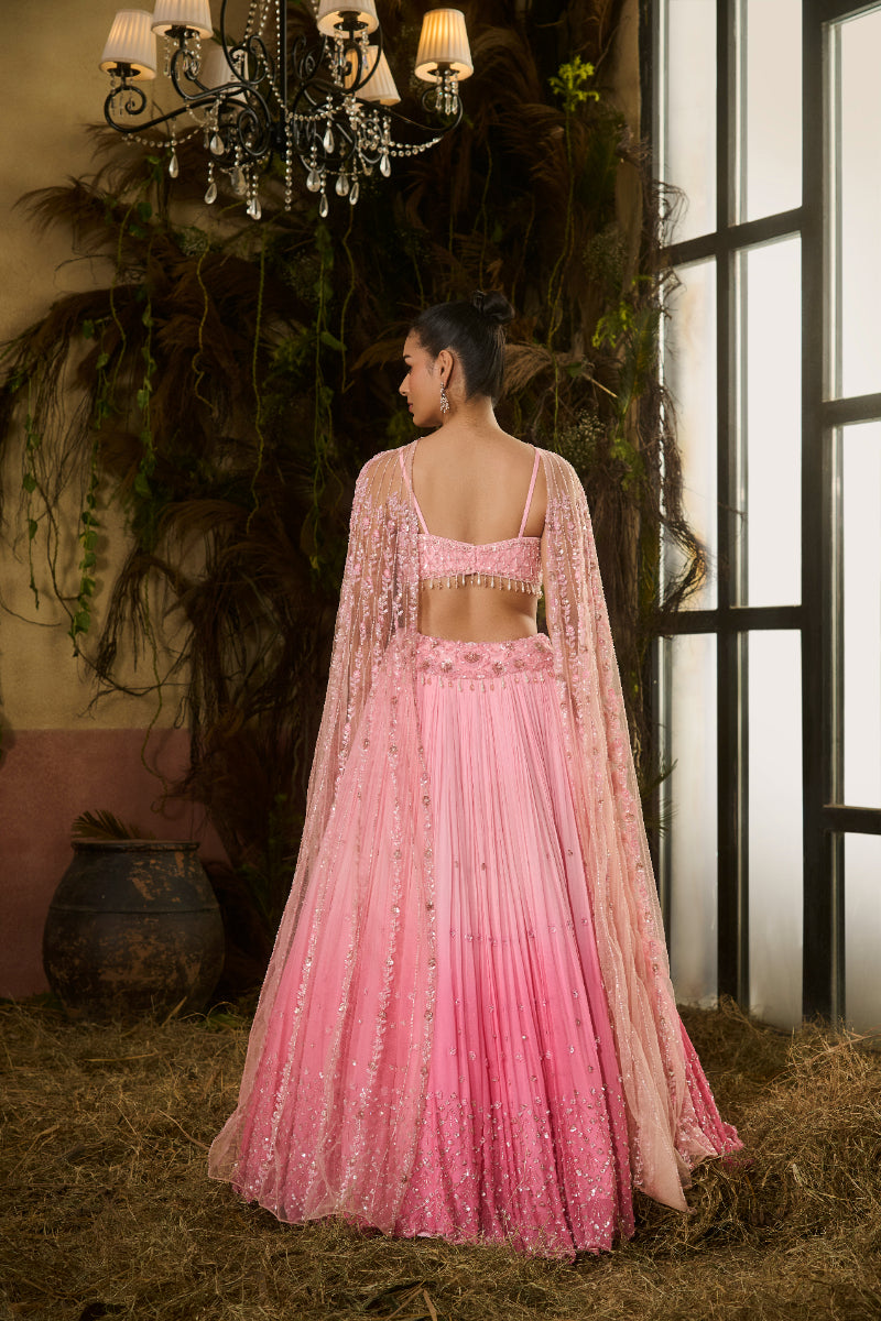 Ombré Lehenga With Crystal Embroidered Blouse And Dupatta