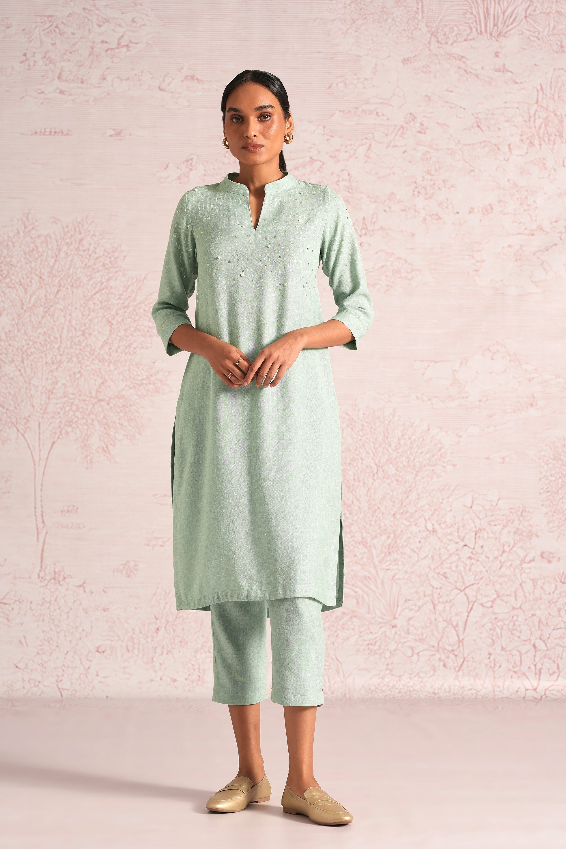Shimmer Strings Kurta Set - Cloud