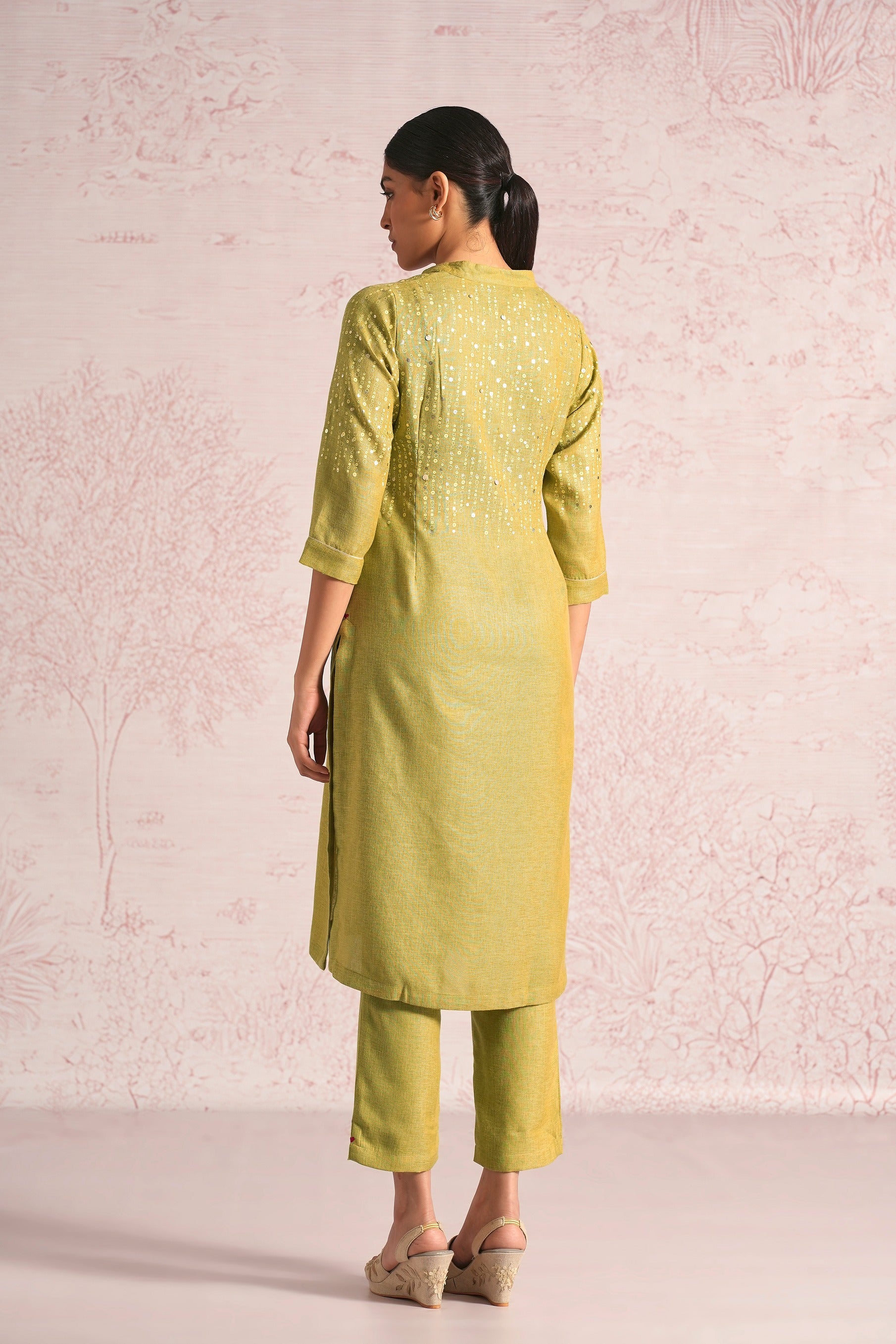 Shimmer Strings Kurta Pant Set - Pear