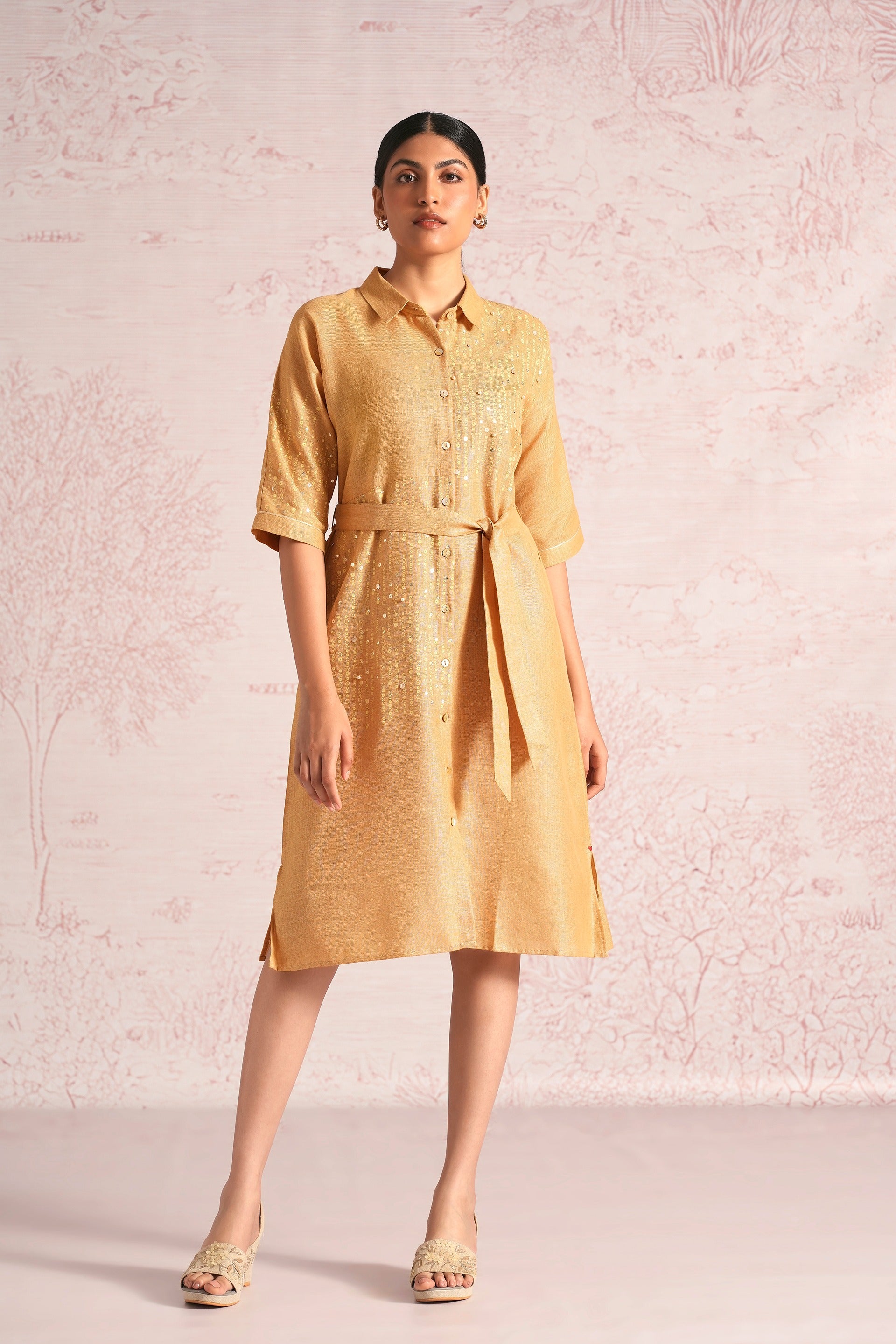 Shimmer Strings Kyra Dress - Cashew