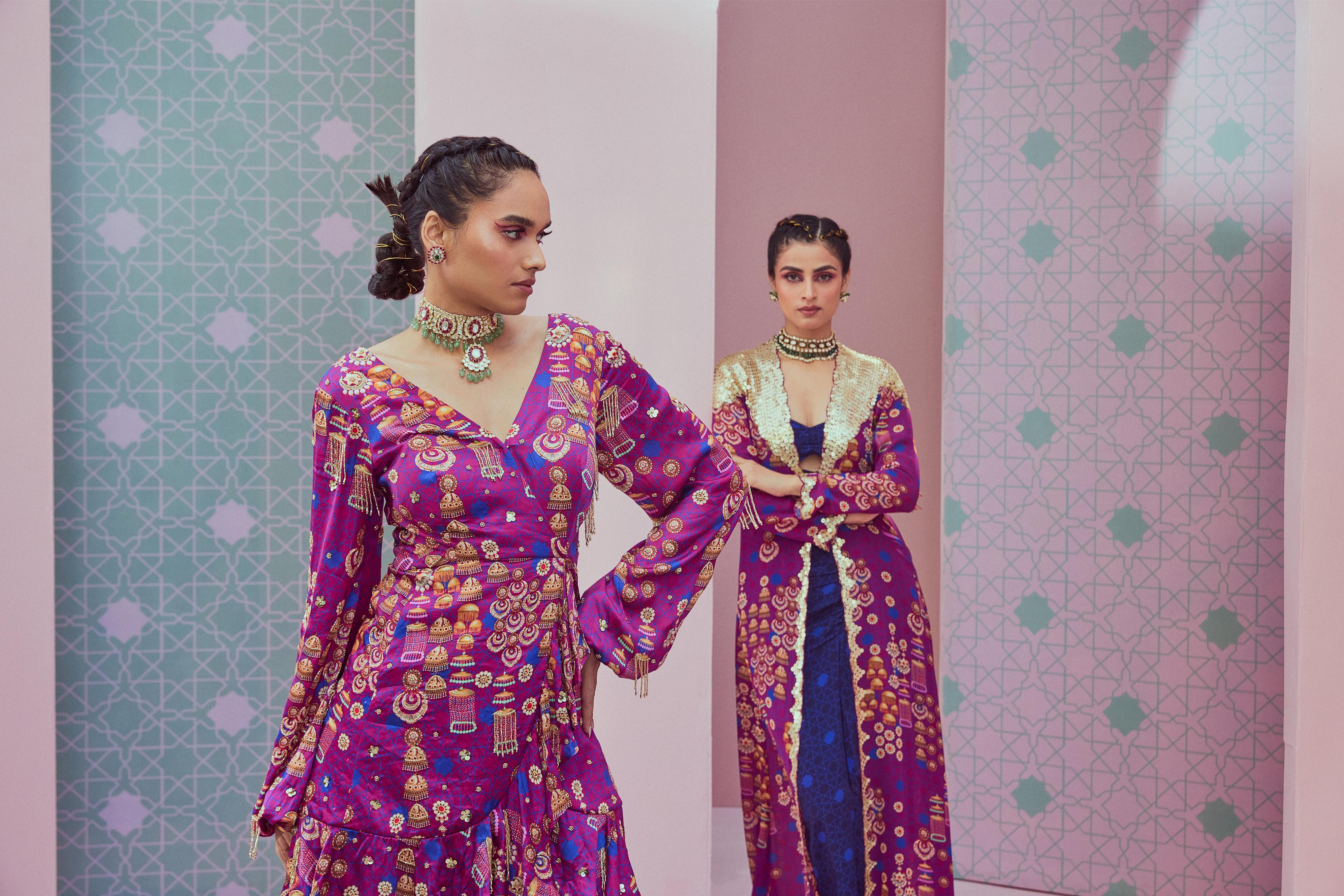 Purple angarkha kurta paired with sharara