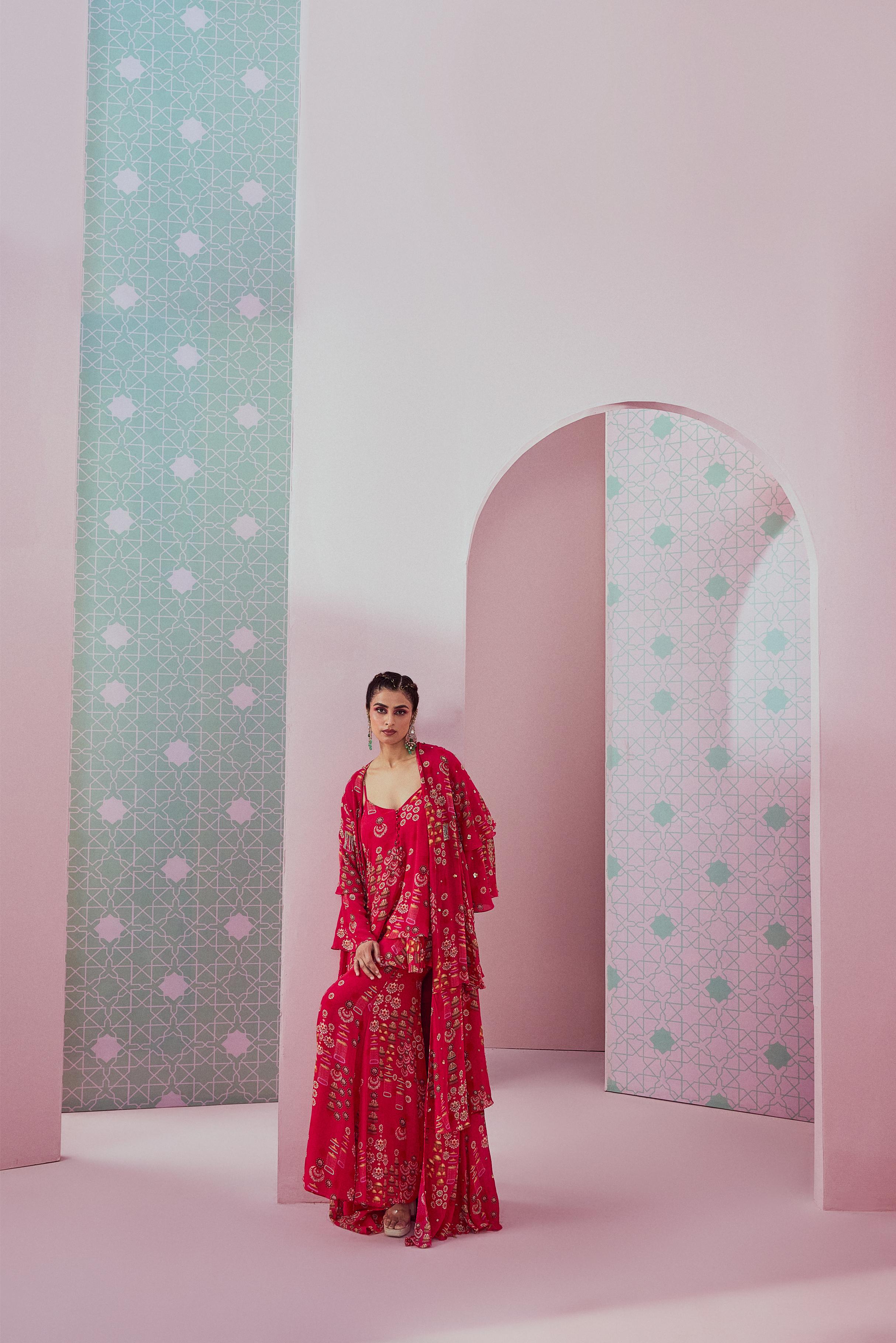 Layered kurta & sharara paired with layered cape
