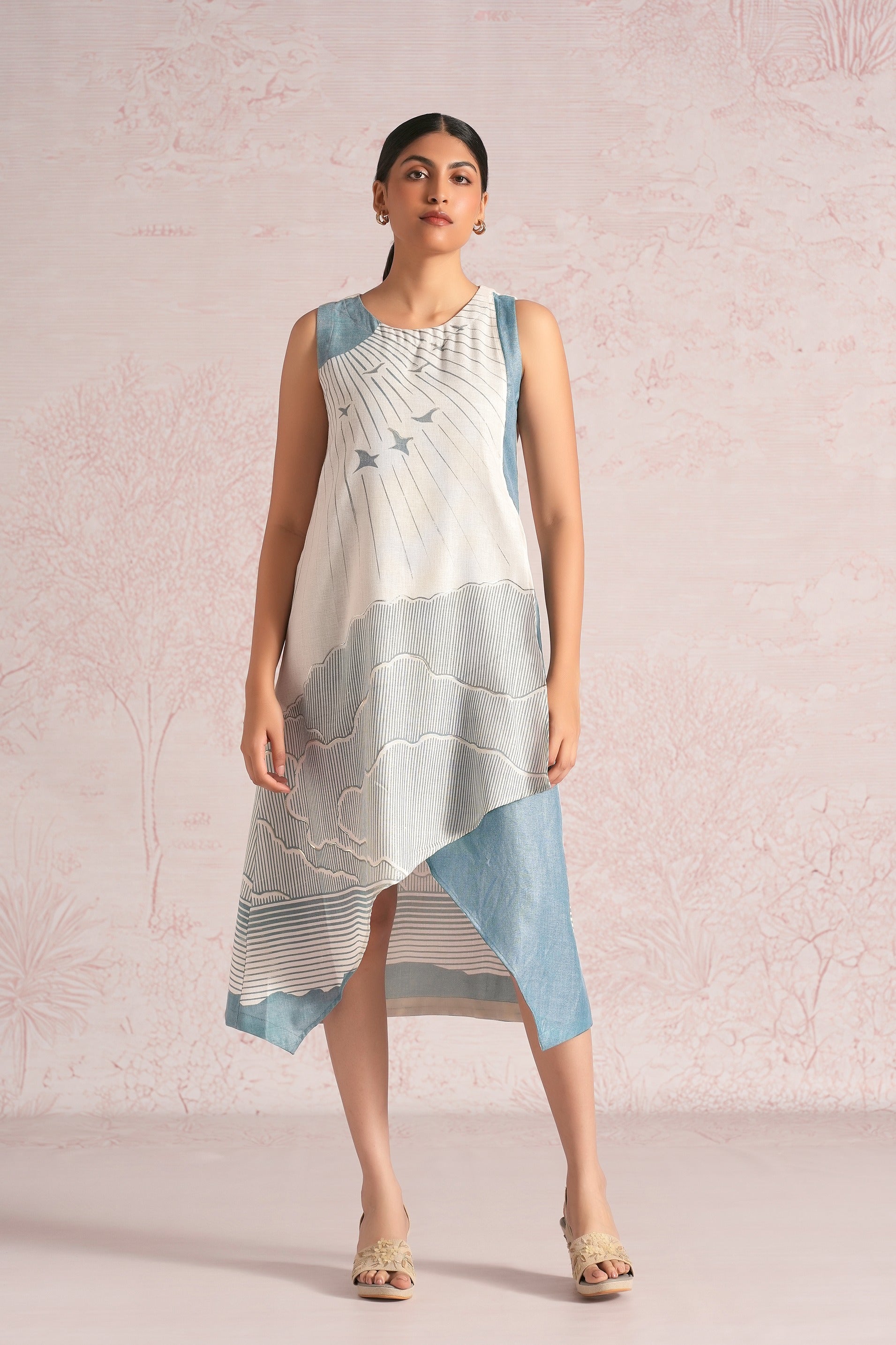 Silver Linning Vanessa Dress - Off white + Blueberry