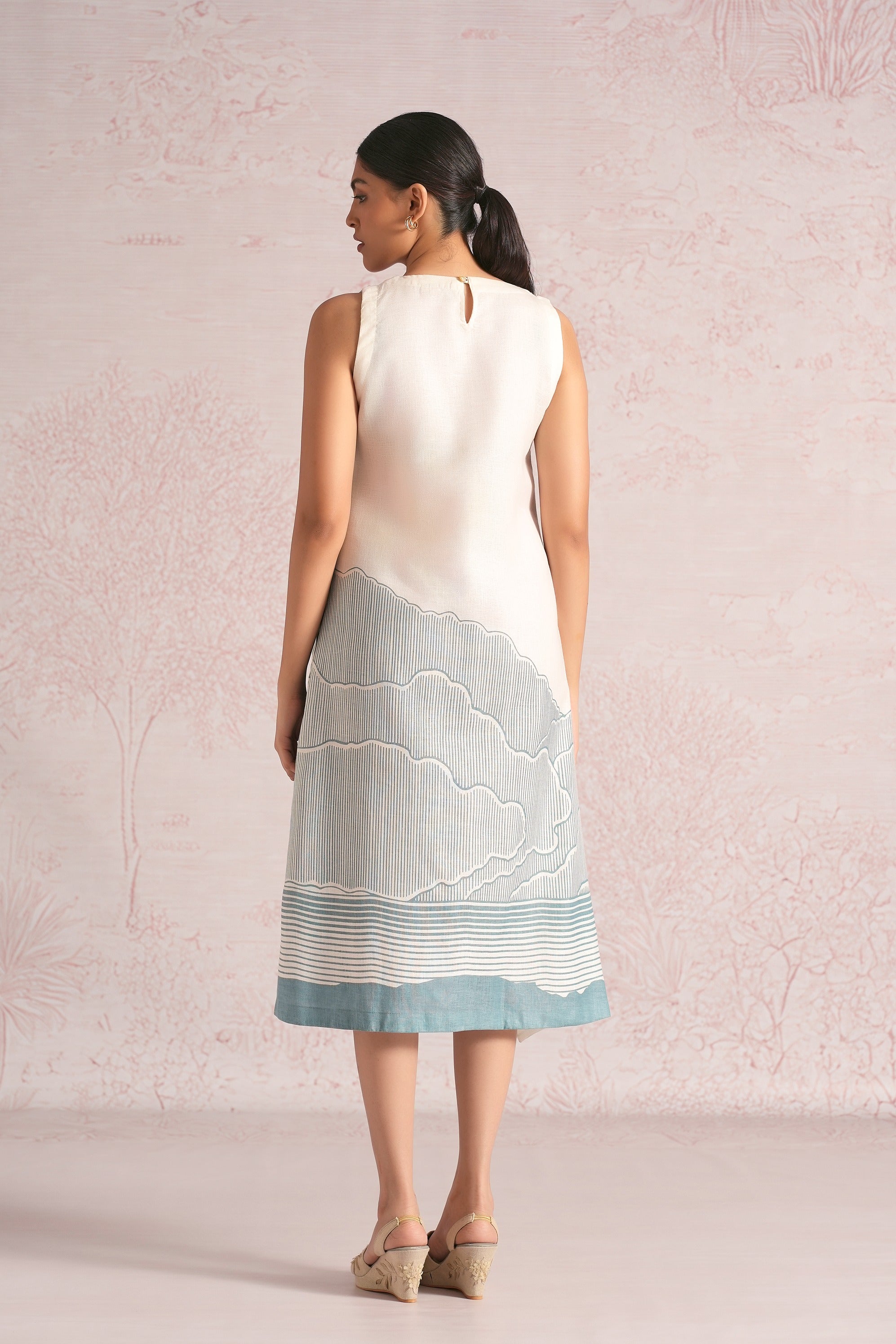Silver Linning Vanessa Dress - Off white + Blueberry