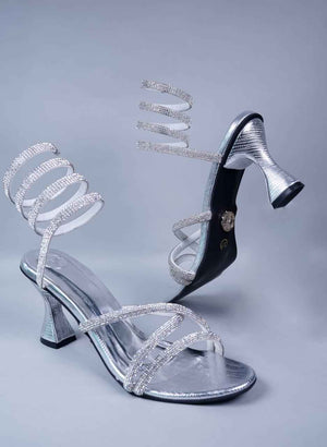 Disha Patani Silver Spring Heel Sandal