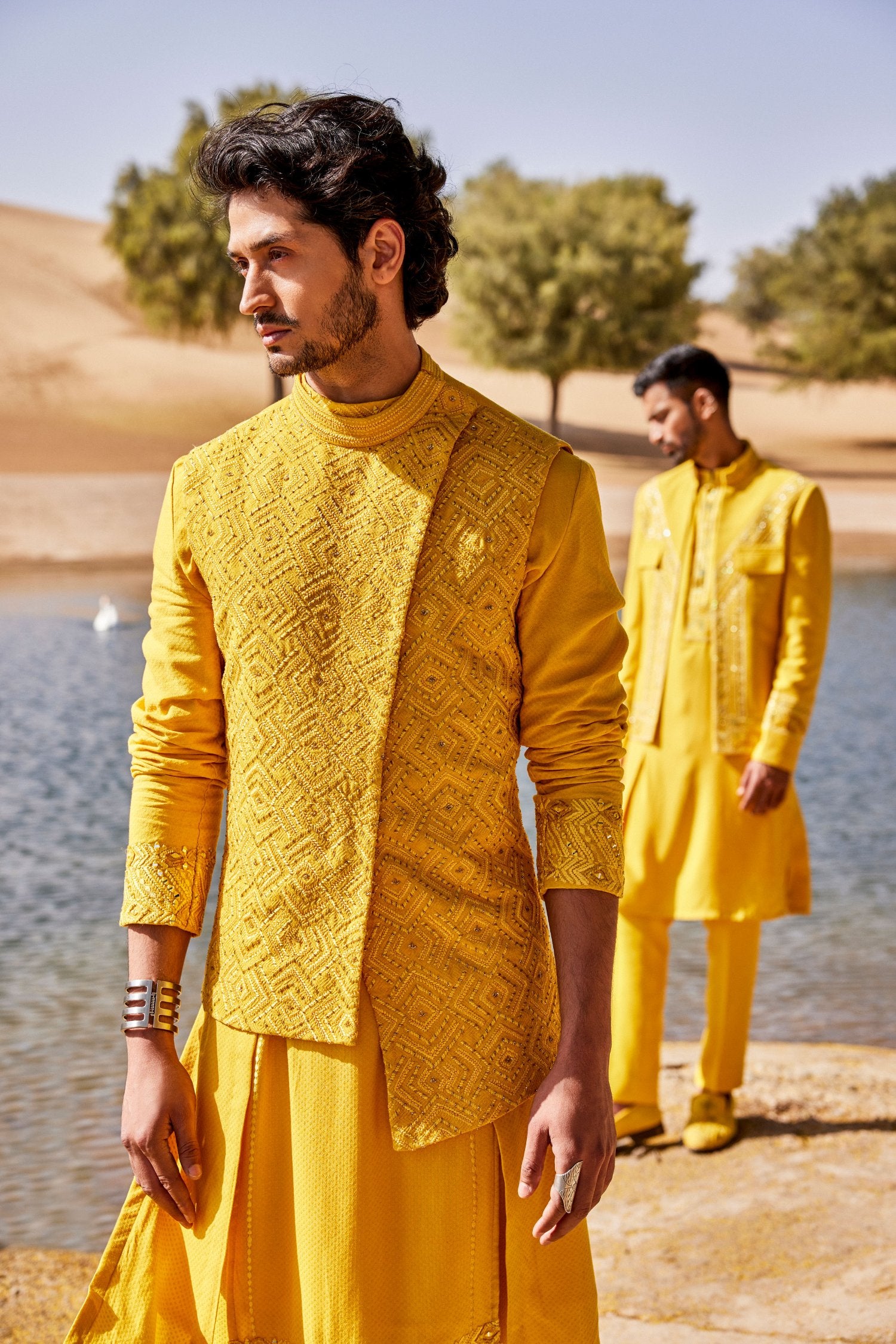Yellow Slant
Cut Waist Coat Set